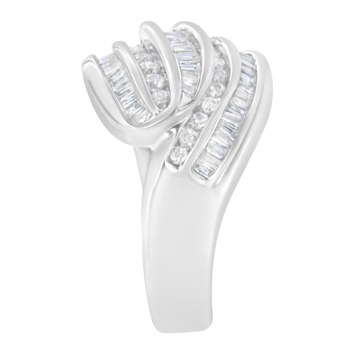 14KT White Gold Diamond Bypass Band Ring (1 cttw, H-I Color, SI1-SI2 Clarity) - LinkagejewelrydesignLinkagejewelrydesign