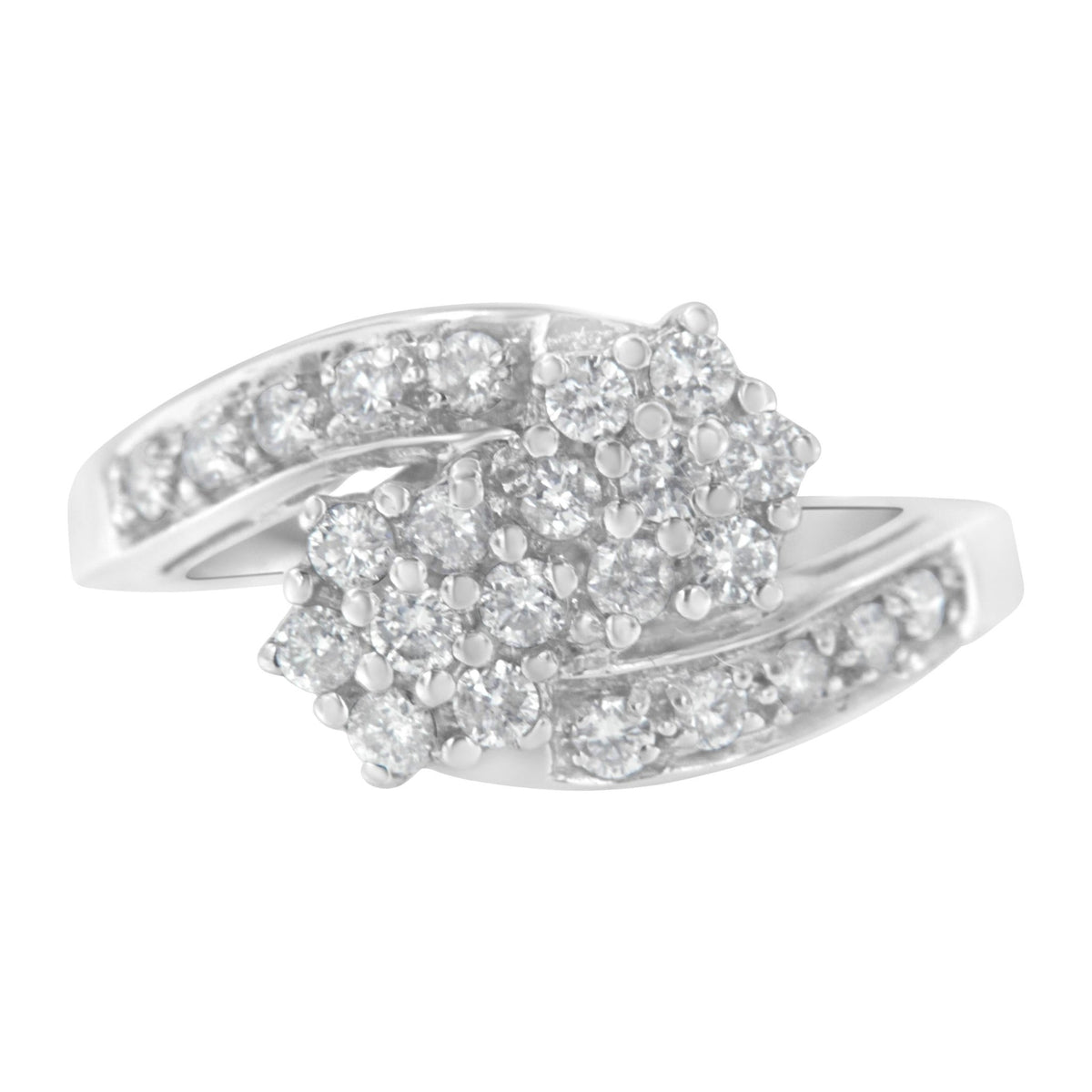 14KT White Gold Diamond Cluster Ring Band (7/8 cttw, H-I Color, I1-I2 Clarity) - LinkagejewelrydesignLinkagejewelrydesign