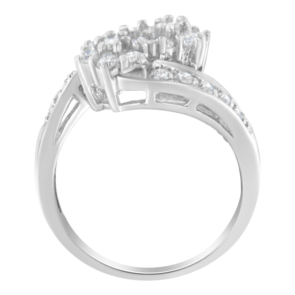 14KT White Gold Diamond Cluster Ring Band (7/8 cttw, H-I Color, I1-I2 Clarity) - LinkagejewelrydesignLinkagejewelrydesign