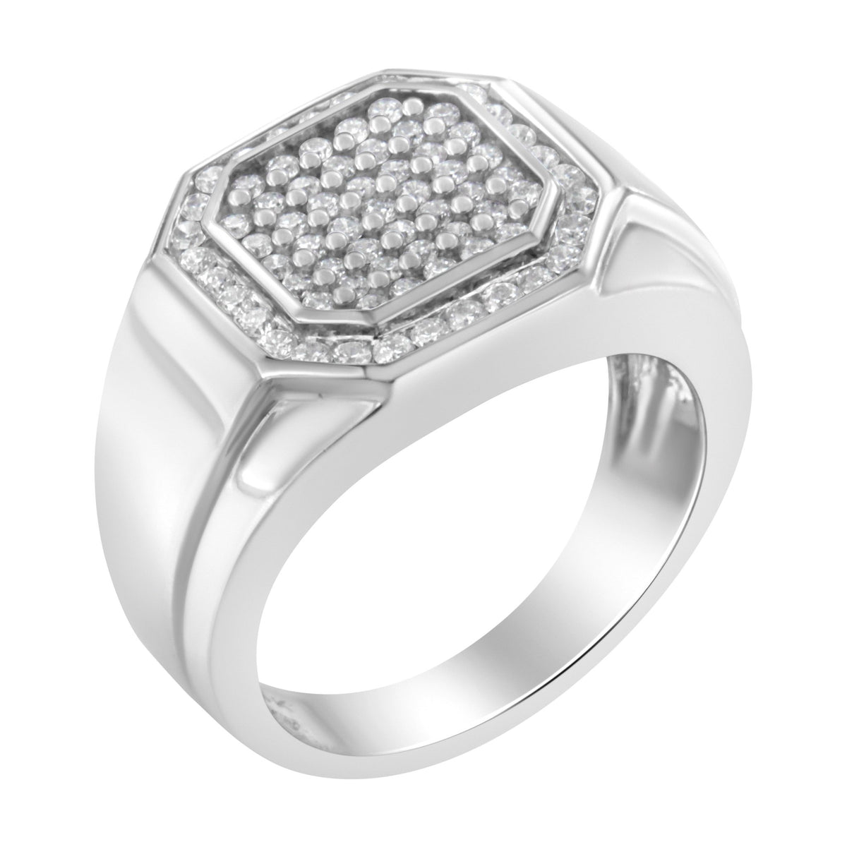 14KT White Gold Diamond Pentagon Shaped Men&#39;s Ring (1 cttw, H-I Color, SI2-I1 Clarity) - LinkagejewelrydesignLinkagejewelrydesign