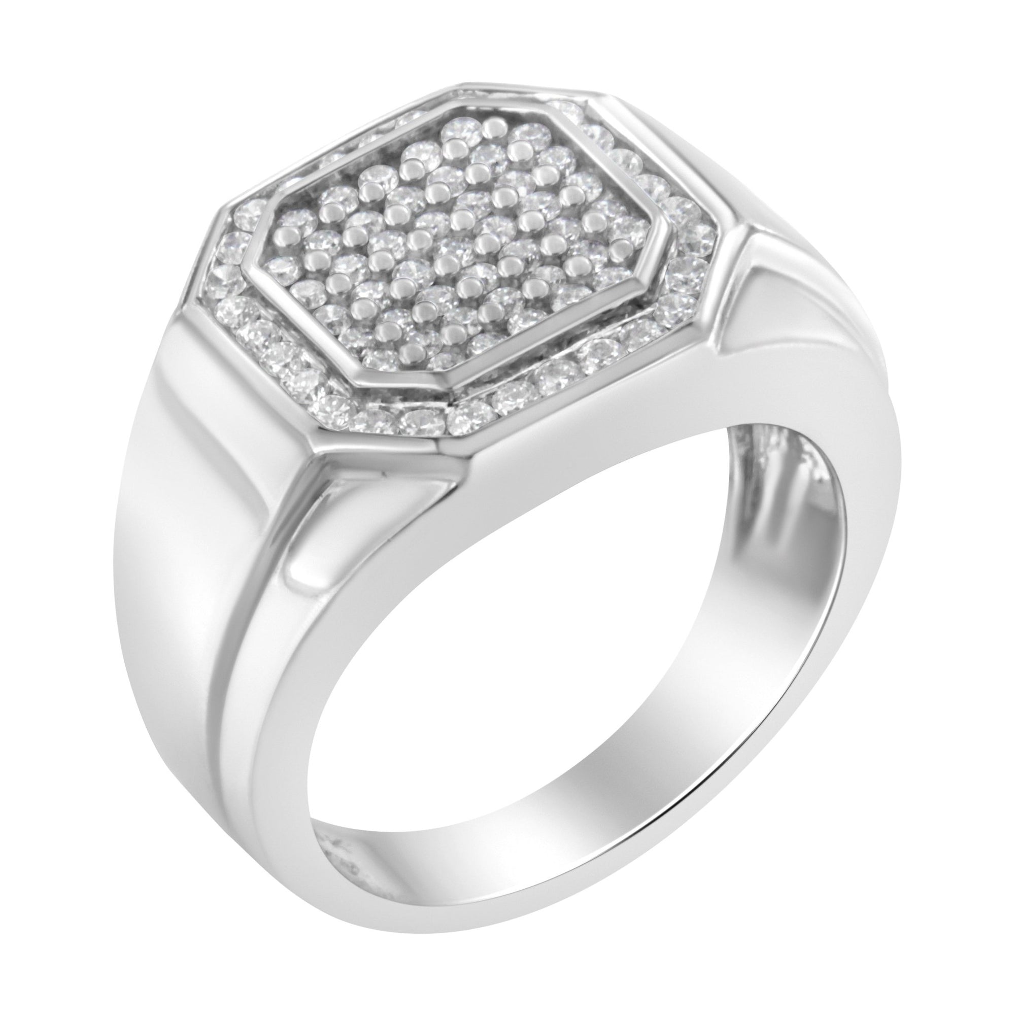 14KT White Gold Diamond Pentagon Shaped Men's Ring (1 cttw, H-I Color, SI2-I1 Clarity) - LinkagejewelrydesignLinkagejewelrydesign