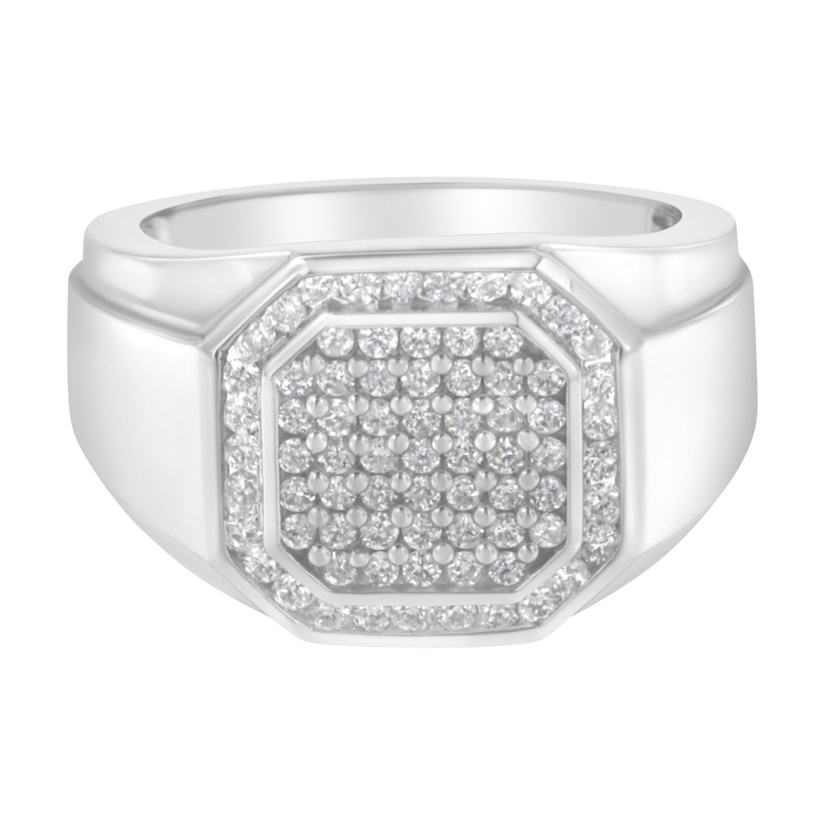 14KT White Gold Diamond Pentagon Shaped Men&#39;s Ring (1 cttw, H-I Color, SI2-I1 Clarity) - LinkagejewelrydesignLinkagejewelrydesign