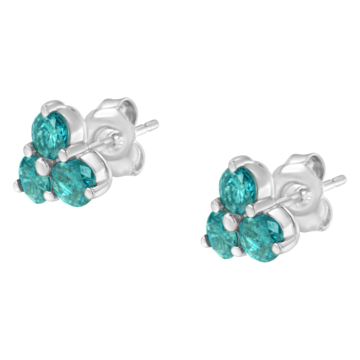 14KT White Gold Treated Blue Diamond Trio Stud Earrings (1 1/3 cttw, Blue) - LinkagejewelrydesignLinkagejewelrydesign