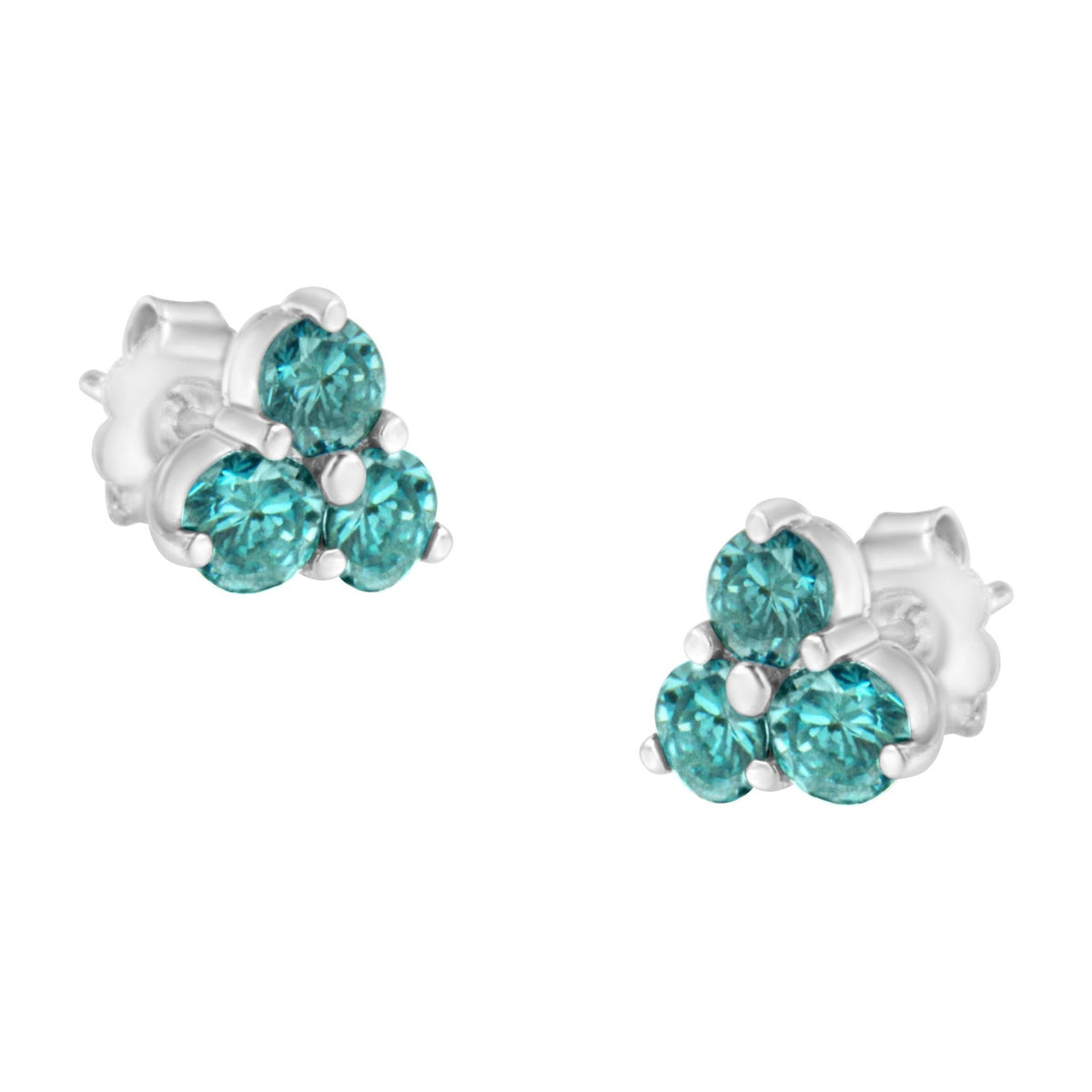 14KT White Gold Treated Blue Diamond Trio Stud Earrings (1 1/3 cttw, Blue) - LinkagejewelrydesignLinkagejewelrydesign