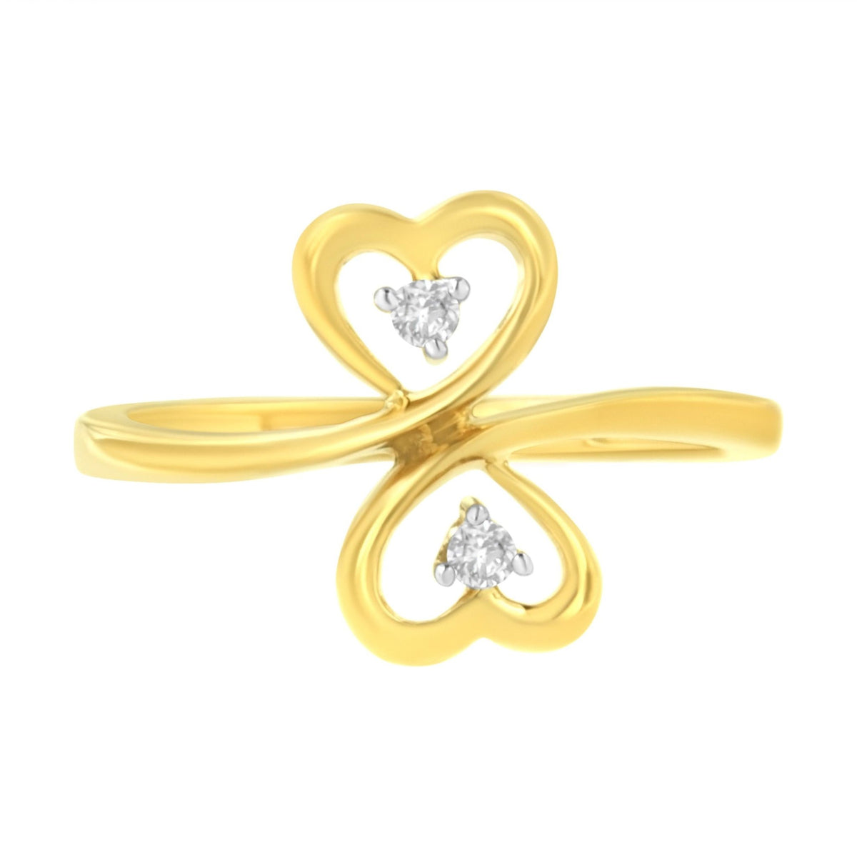 14KT Yellow Gold 1/20 ctw. Dual Heart Diamond Ring (K-L, I1-I2) - Size 7 - LinkagejewelrydesignLinkagejewelrydesign