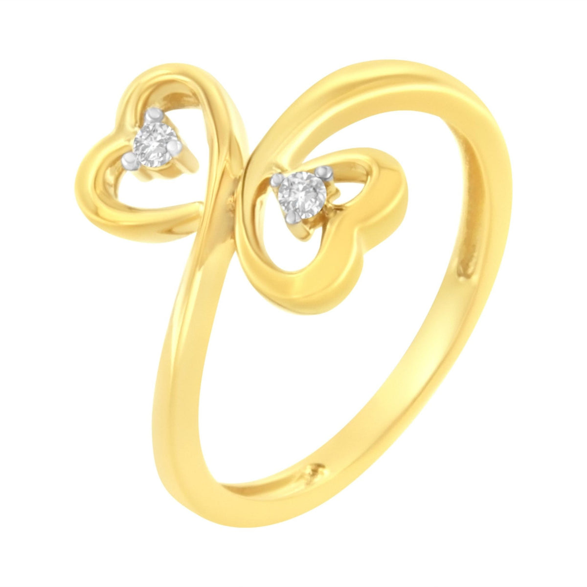 14KT Yellow Gold 1/20 ctw. Dual Heart Diamond Ring (K-L, I1-I2) - Size 7 - LinkagejewelrydesignLinkagejewelrydesign