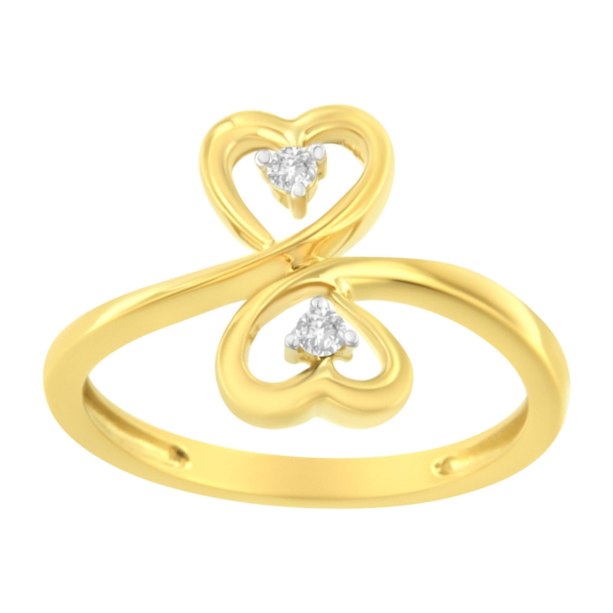 14KT Yellow Gold 1/20 ctw. Dual Heart Diamond Ring (K-L, I1-I2) - Size 7 - LinkagejewelrydesignLinkagejewelrydesign