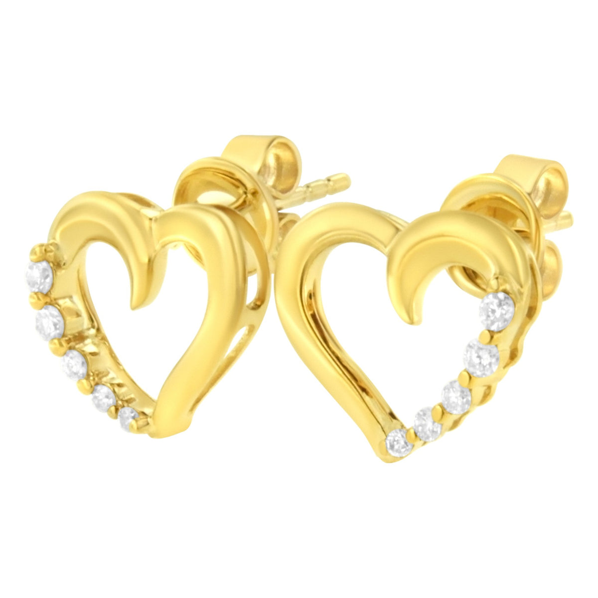 14KT Yellow Gold 1/8 cttw Diamond Journey Heart Earrings (K-L, I1-I2) - LinkagejewelrydesignLinkagejewelrydesign