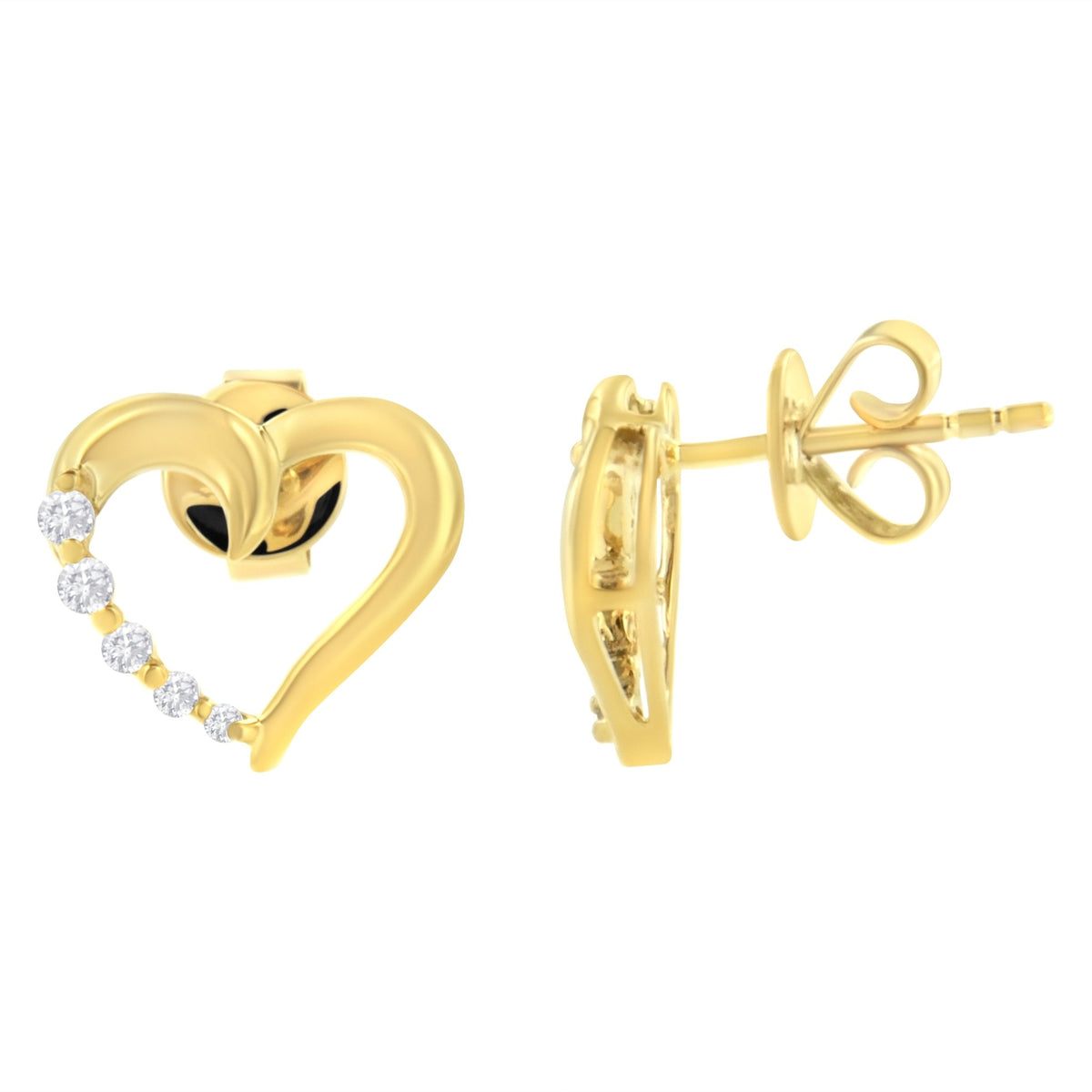 14KT Yellow Gold 1/8 cttw Diamond Journey Heart Earrings (K-L, I1-I2) - LinkagejewelrydesignLinkagejewelrydesign