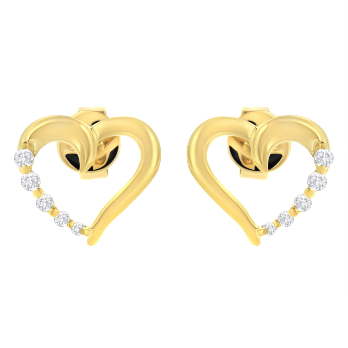 14KT Yellow Gold 1/8 cttw Diamond Journey Heart Earrings (K-L, I1-I2) - LinkagejewelrydesignLinkagejewelrydesign