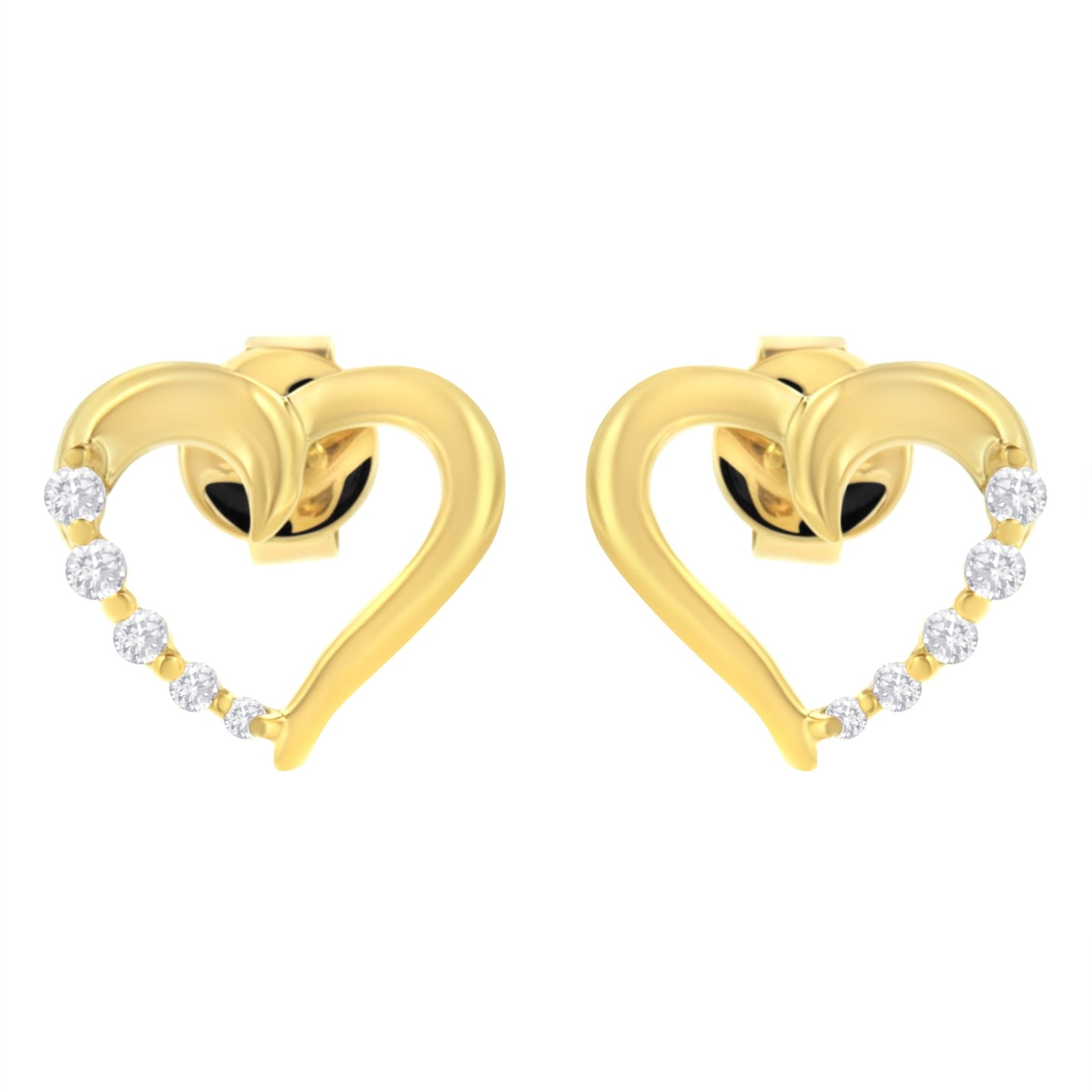 14KT Yellow Gold 1/8 cttw Diamond Journey Heart Earrings (K-L, I1-I2) - LinkagejewelrydesignLinkagejewelrydesign