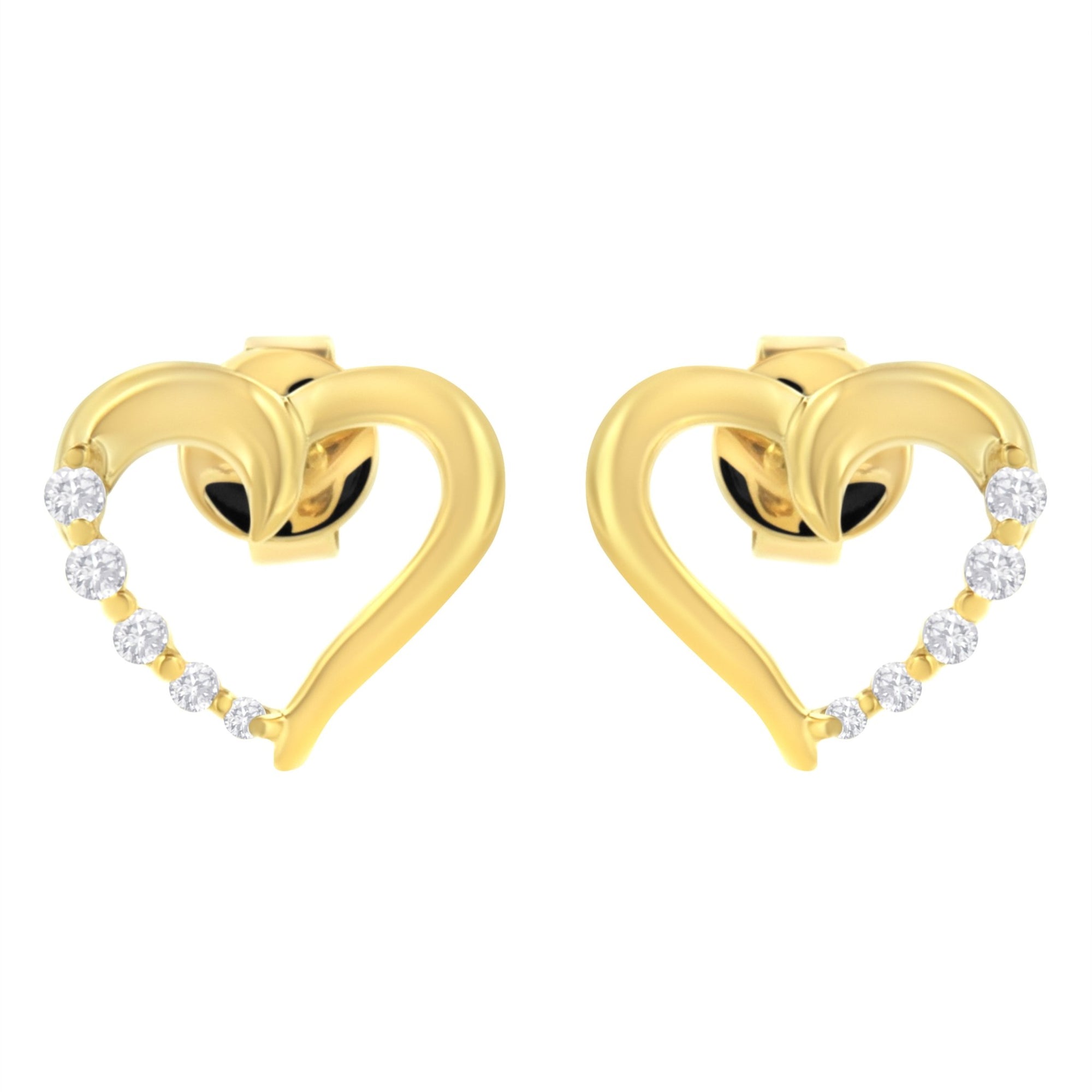 14KT Yellow Gold 1/8 cttw Diamond Journey Heart Earrings (K-L, I1-I2) - LinkagejewelrydesignLinkagejewelrydesign