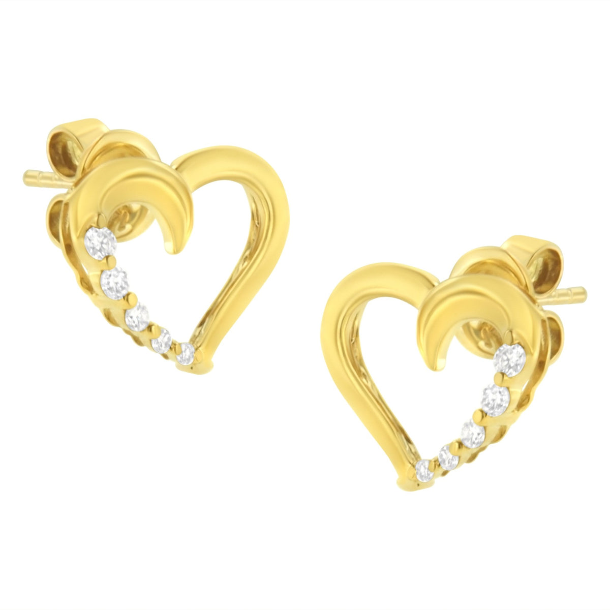 14KT Yellow Gold 1/8 cttw Diamond Journey Heart Earrings (K-L, I1-I2) - LinkagejewelrydesignLinkagejewelrydesign