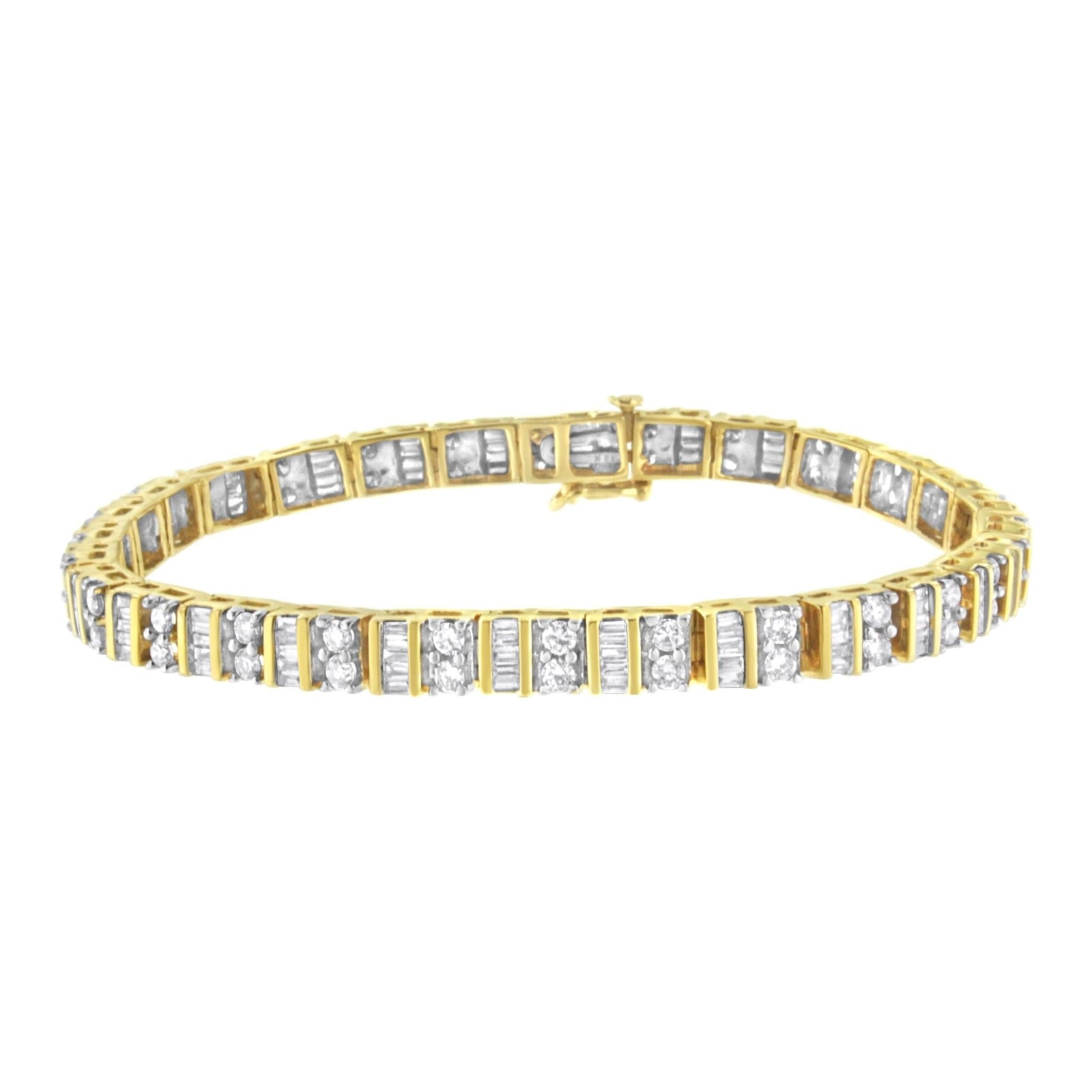 14KT Yellow Gold 4.0 Cttw Baguette & Round Brilliant-Cut Diamond Channel & Prong-Set Tennis Bracelet (H-I Color, SI2-I1 Clarity) - 7" - LinkagejewelrydesignLinkagejewelrydesign