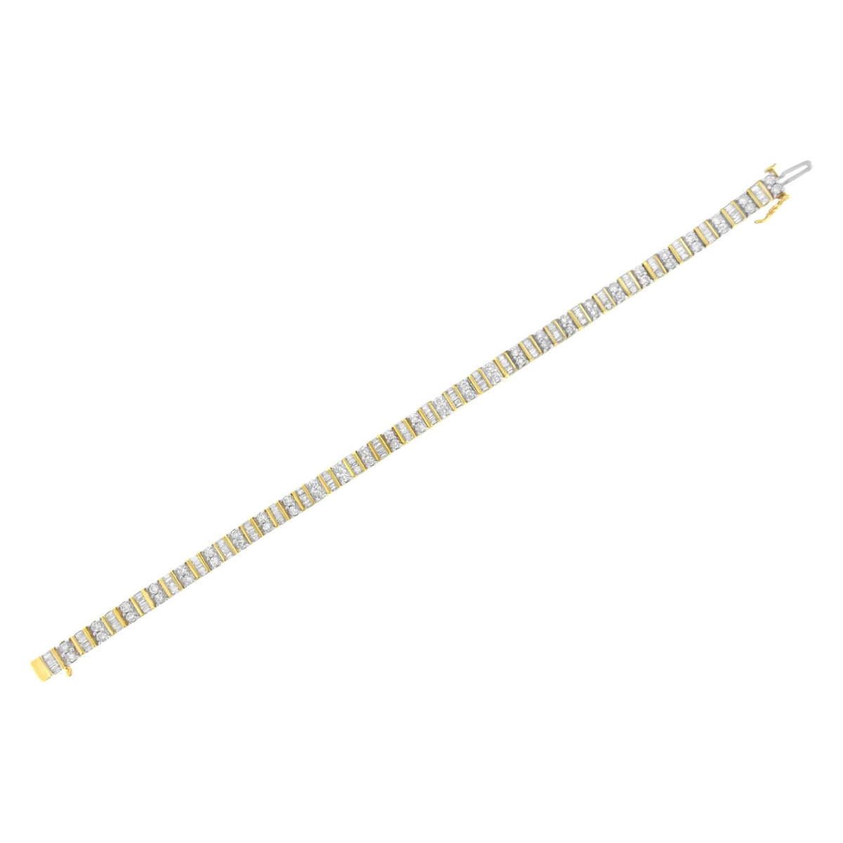 14KT Yellow Gold 4.0 Cttw Baguette &amp; Round Brilliant-Cut Diamond Channel &amp; Prong-Set Tennis Bracelet (H-I Color, SI2-I1 Clarity) - 7&quot; - LinkagejewelrydesignLinkagejewelrydesign