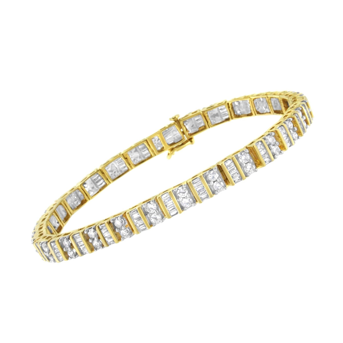 14KT Yellow Gold 4.0 Cttw Baguette &amp; Round Brilliant-Cut Diamond Channel &amp; Prong-Set Tennis Bracelet (H-I Color, SI2-I1 Clarity) - 7&quot; - LinkagejewelrydesignLinkagejewelrydesign
