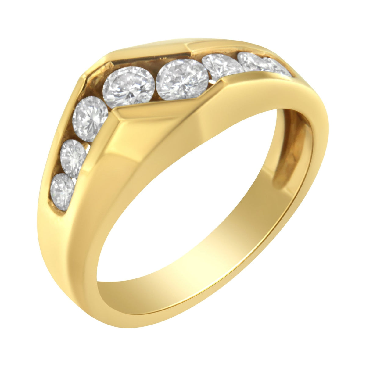 14KT Yellow Gold Men&#39;s Round Cut Diamond Ring (1 cttw, H-I Color, SI2-I1 Clarity) - LinkagejewelrydesignLinkagejewelrydesign