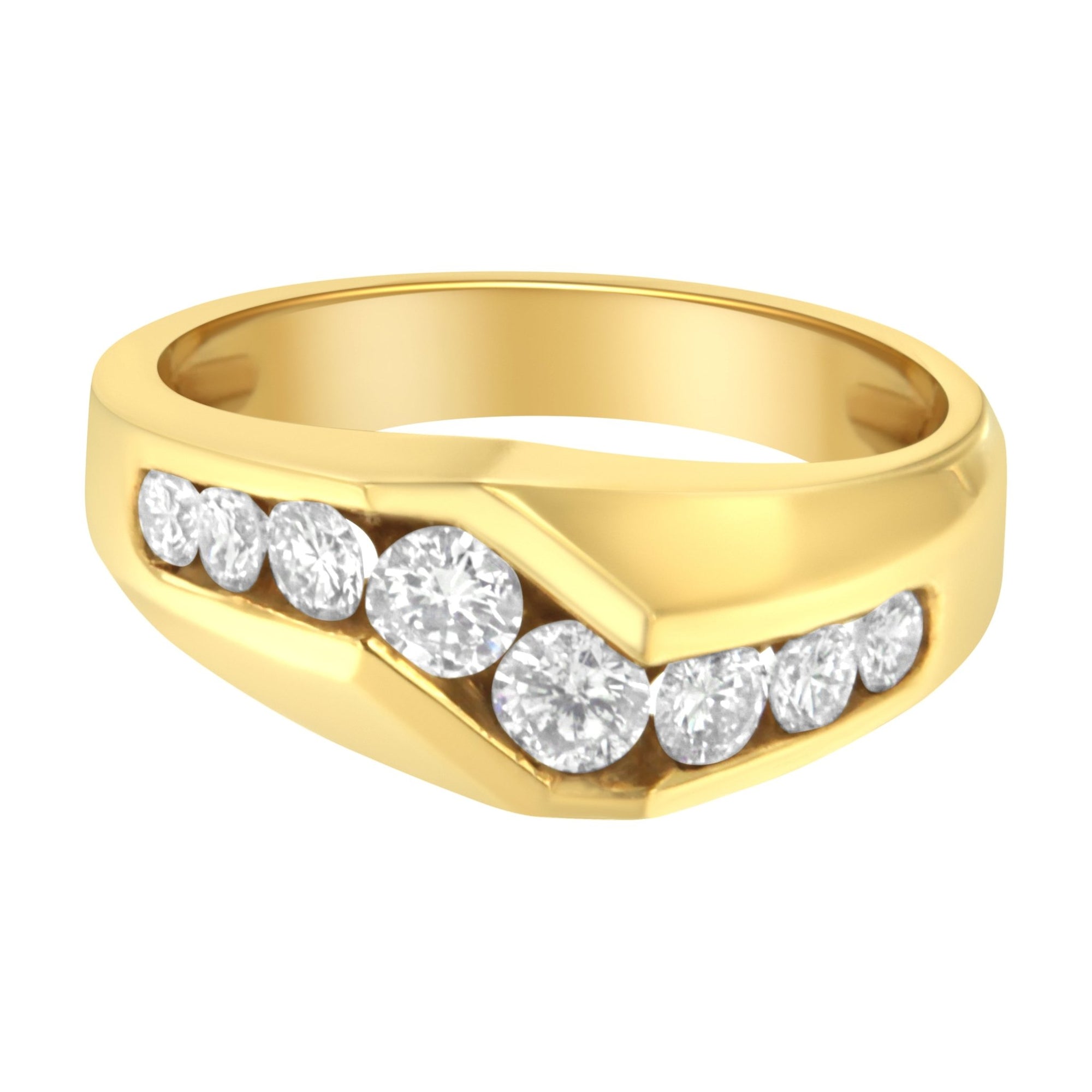 14KT Yellow Gold Men's Round Cut Diamond Ring (1 cttw, H-I Color, SI2-I1 Clarity) - LinkagejewelrydesignLinkagejewelrydesign