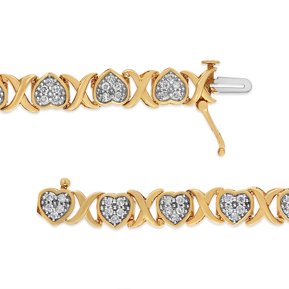 14KY Yellow Gold Plated .925 Sterling Silver 1.00 Cttw Diamond Heart and X Link Bracelet (I-J Color, I3 Clarity) - 7.25&quot; Inches - LinkagejewelrydesignLinkagejewelrydesign
