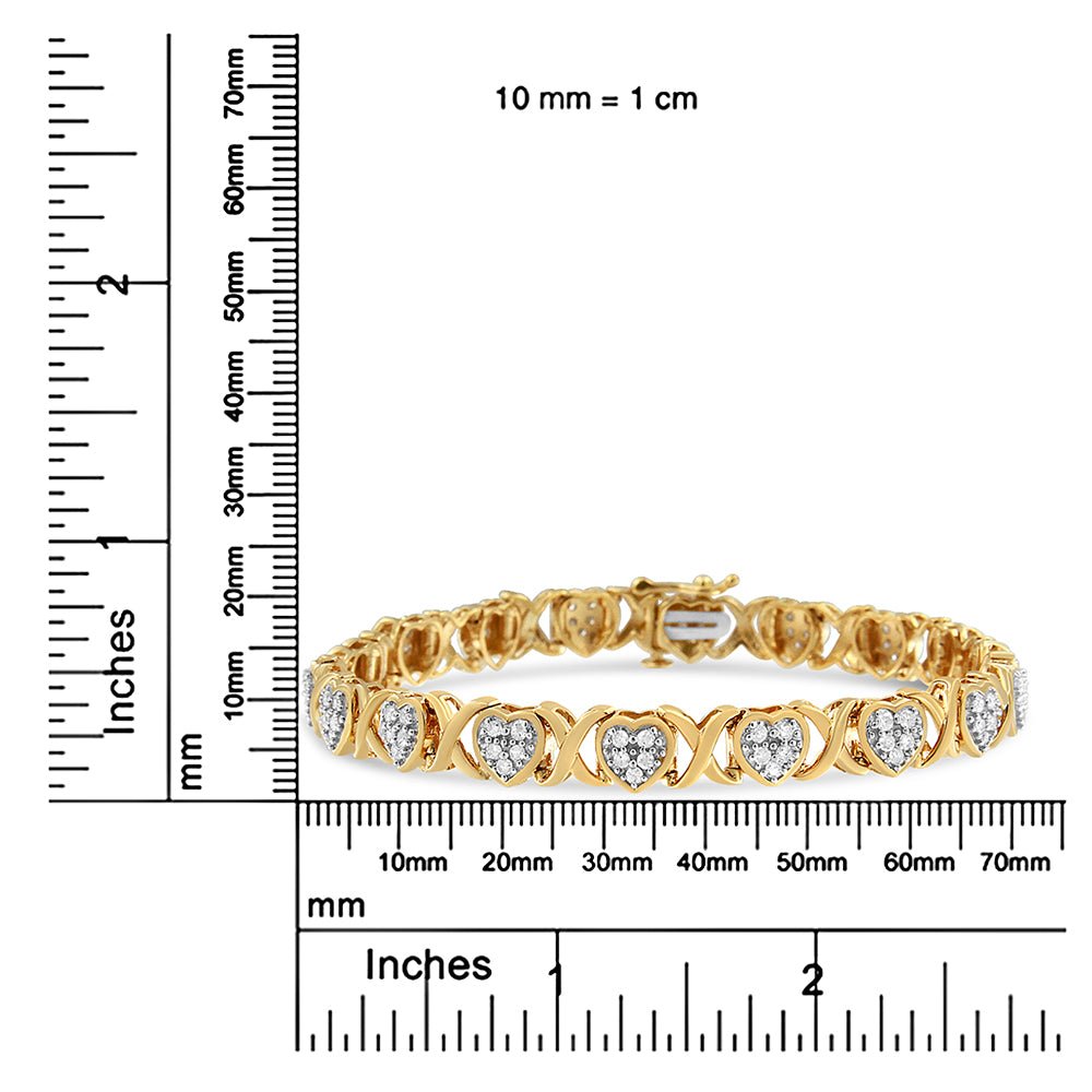 14KY Yellow Gold Plated .925 Sterling Silver 1.00 Cttw Diamond Heart and X Link Bracelet (I-J Color, I3 Clarity) - 7.25&quot; Inches - LinkagejewelrydesignLinkagejewelrydesign