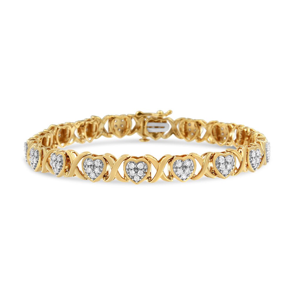 14KY Yellow Gold Plated .925 Sterling Silver 1.00 Cttw Diamond Heart and X Link Bracelet (I-J Color, I3 Clarity) - 7.25" Inches - LinkagejewelrydesignLinkagejewelrydesign