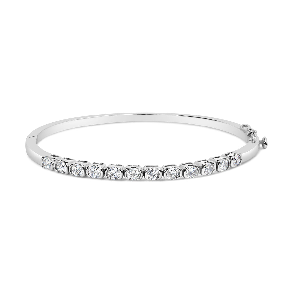 14K White Gold 1 7/8 Cttw Semi Bezel Set Diamond Floral Cluster Bangle Bracelet (H-I Color, SI1-SI2 Clarity) - Fits wrists up to 7.25&quot; Inches