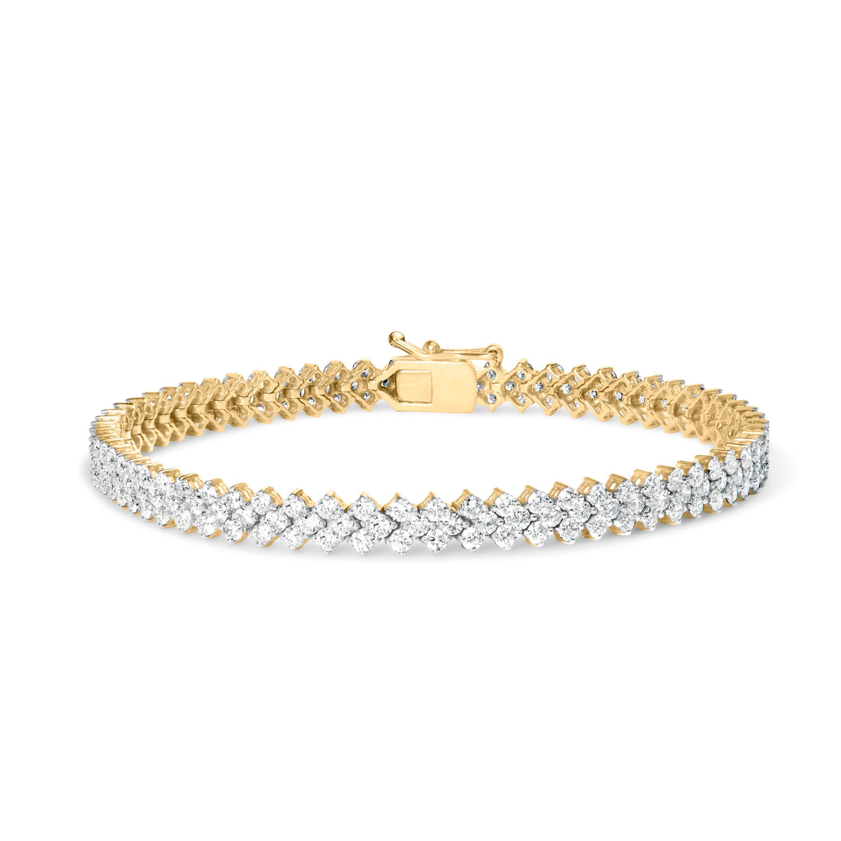 14K Yellow Gold 4.00 Cttw Diamond Trio Cluster Link Bracelet (H-I Color, I1-I2 Clarity) - 7&quot;