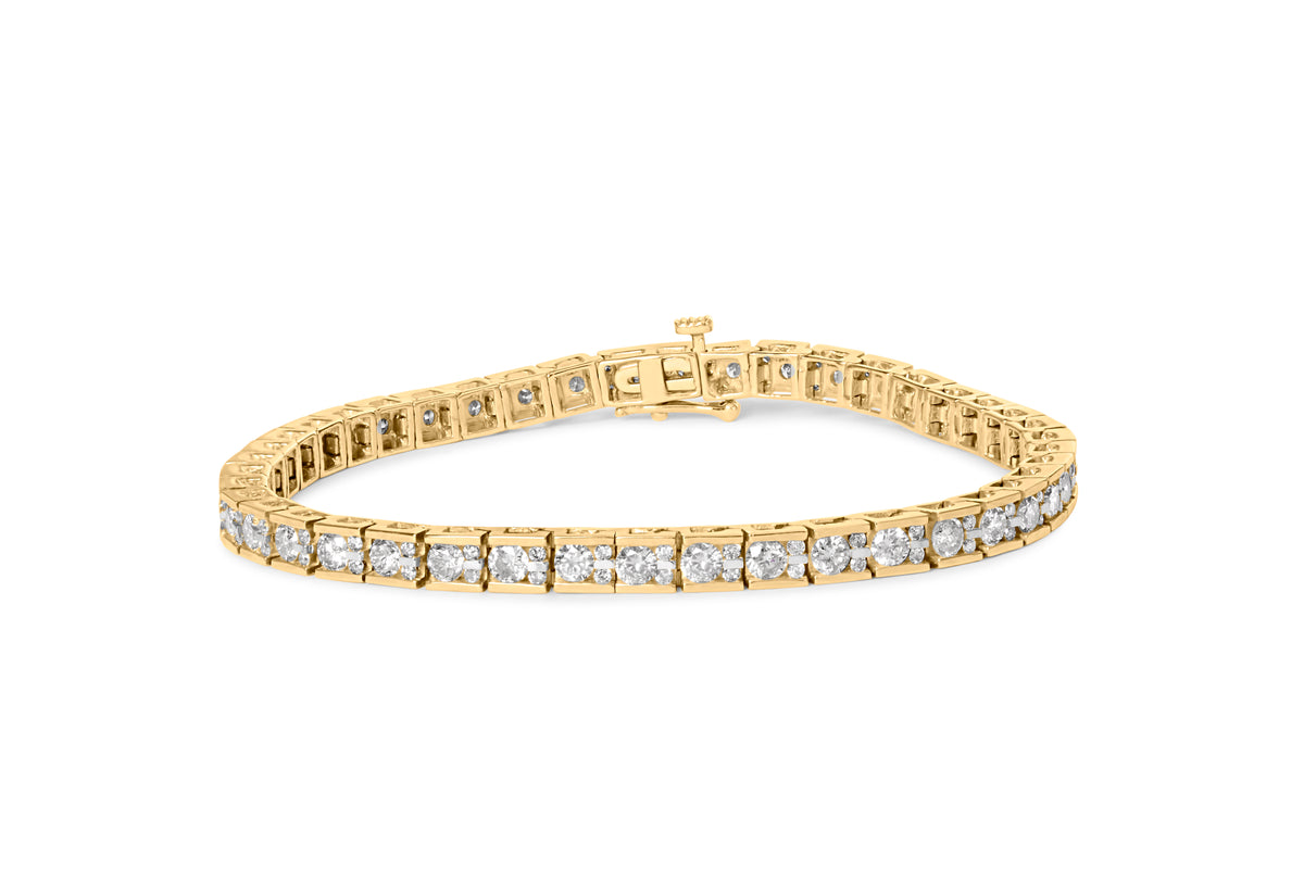 10K Yellow Gold 4.00 Cttw Channel Set Round Diamond Tennis 7&quot; Bracelet (J-K Color, I1-I2 Clarity)