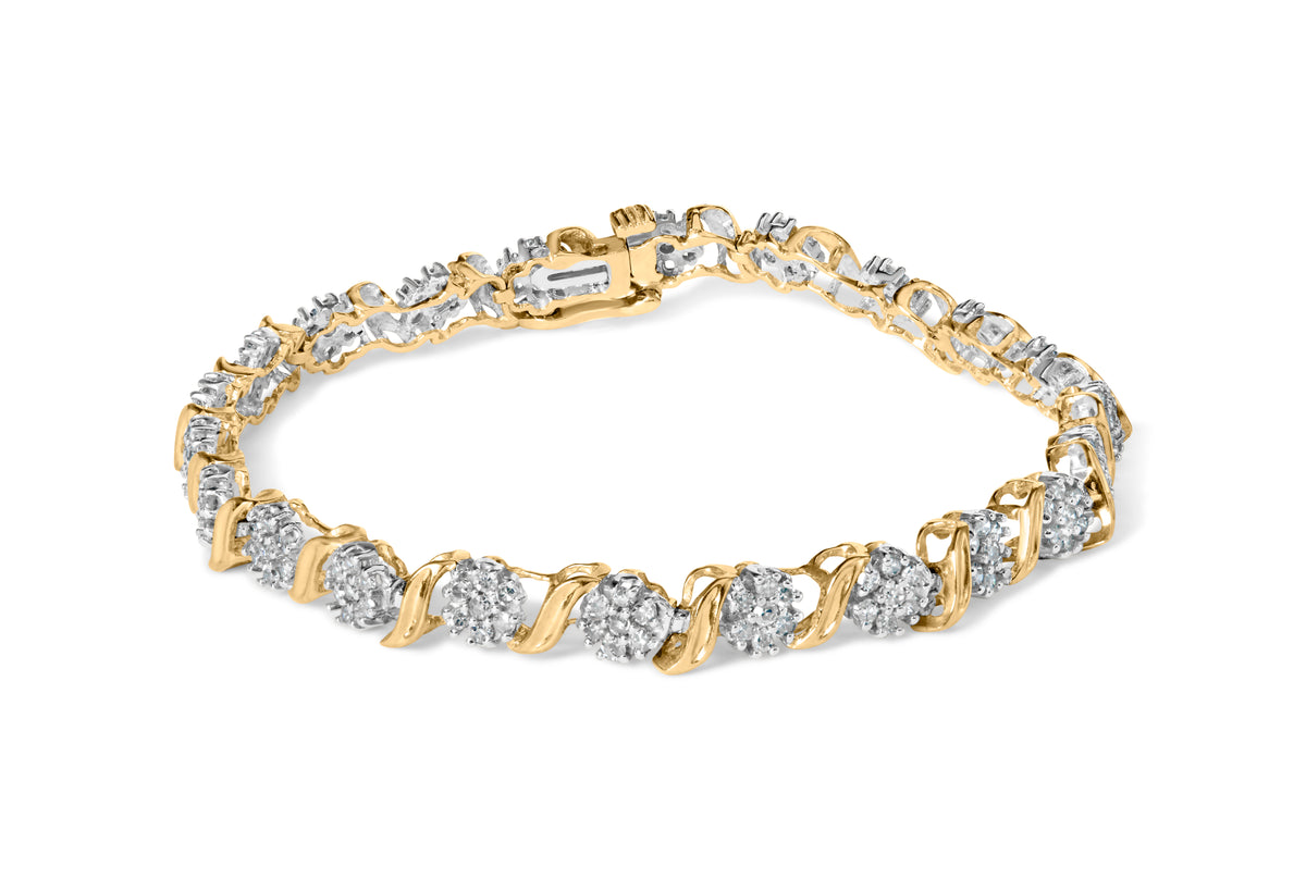 10K Yellow Gold 2.00 Cttw Round Cut Diamond &#39;S&#39; Cluster Bracelet (J-K Color, I1-I2 Clarity)