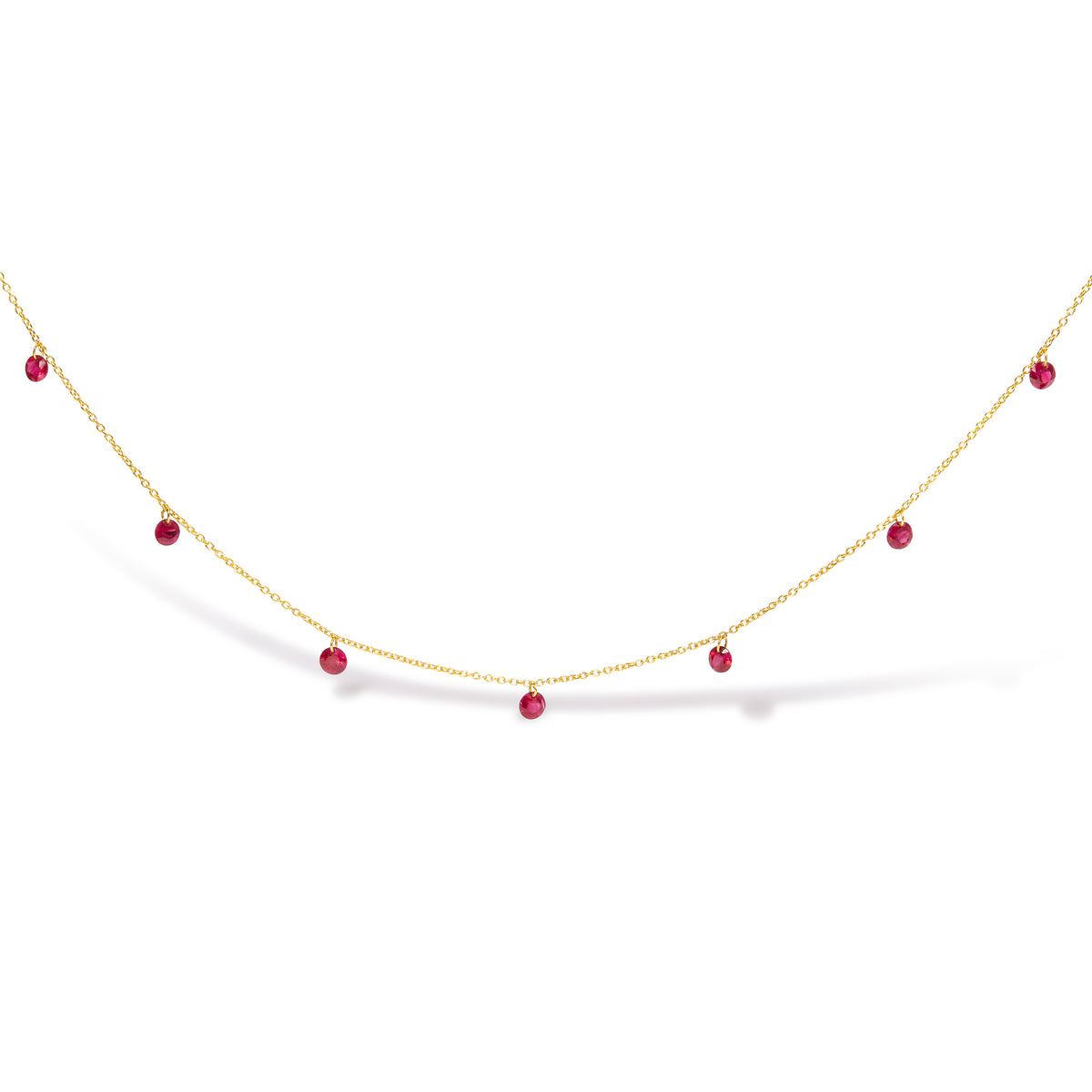 18K Yellow Gold Necklace 1 1/3 Cttw Dangling Ruby Drop 18&quot; Chain Collar