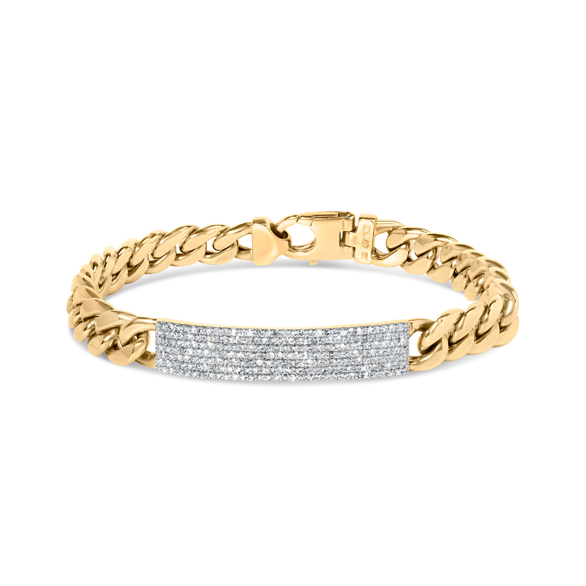 Men&#39;s 10K Yellow Gold 1 1/2 Cttw Diamond ID Cuban Bracelet (I-J Color, I2-I3 Clarity) - 8.5 Inches