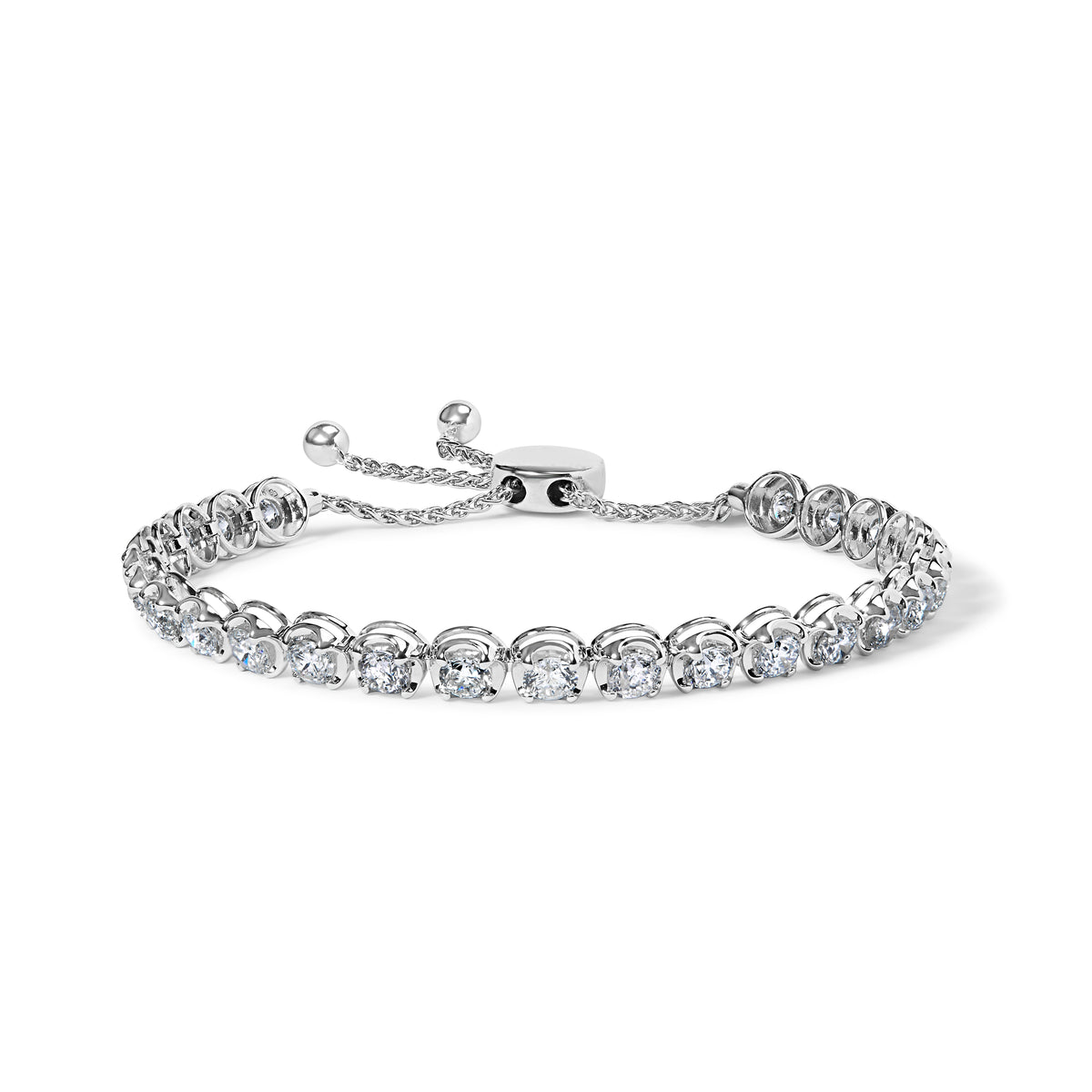 14K White Gold 6.00 Cttw Diamond 4”-10” Adjustable Bolo Tennis Bracelet (I-J Color, I1-I2 Clarity)