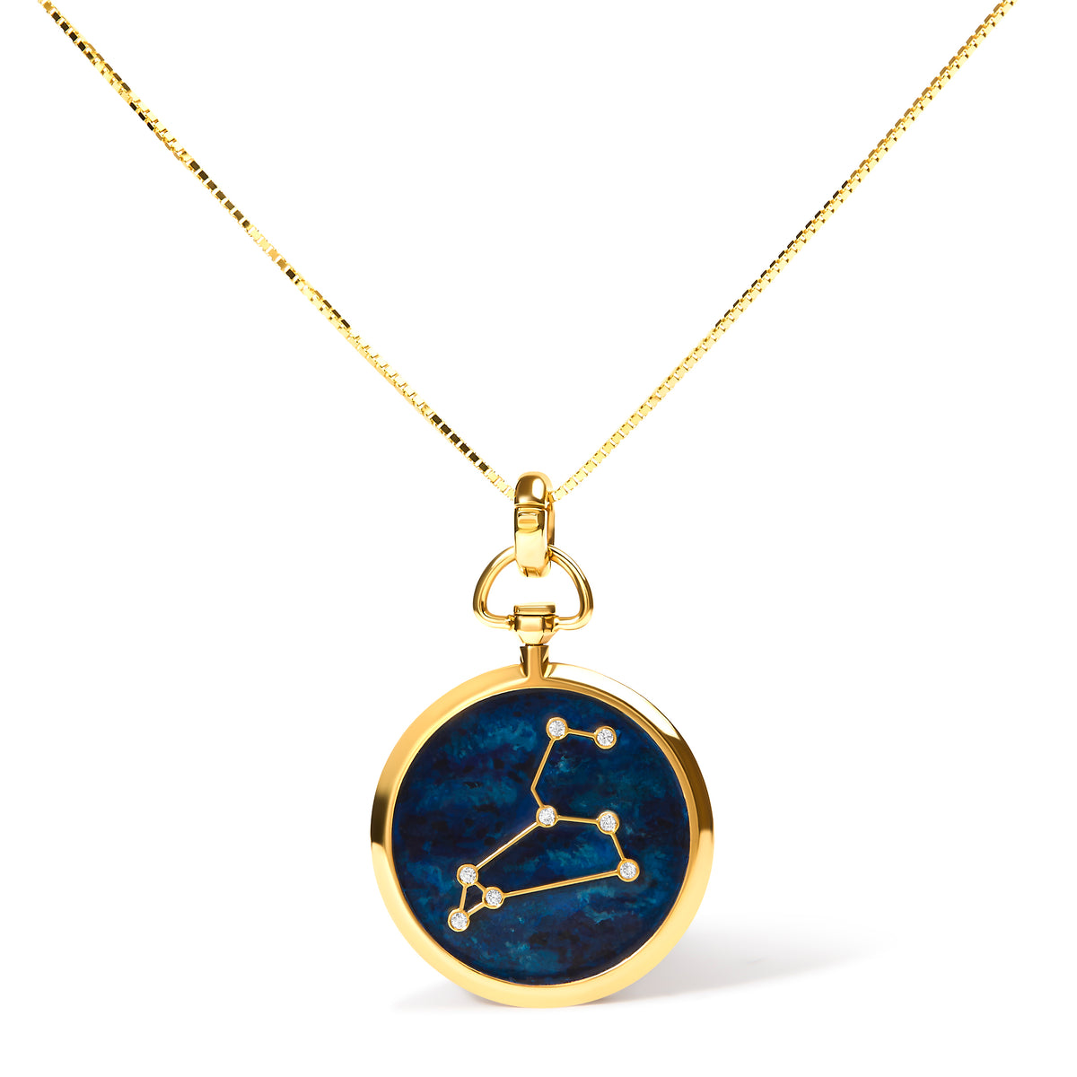 18K Yellow Gold Diamond Leo Constellation with Blue Enamel 18&quot; Inch Pendant Necklace (H-I Color, SI2-I1 Clarity)