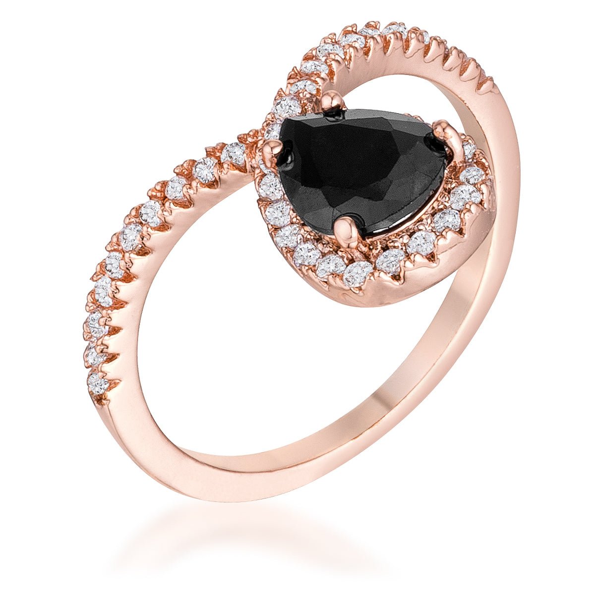 1.5Ct Rose Goldtone Chevron Ring With Onyx CZ, &lt;b&gt;Size 5&lt;/b&gt; - LinkagejewelrydesignLinkagejewelrydesign