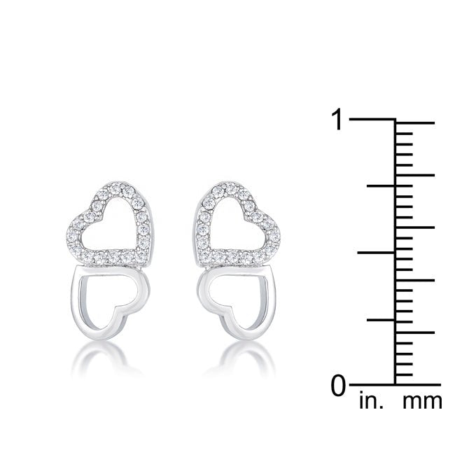 .17 Ct Melded Hearts Rhodium and CZ Stud Earrings - LinkagejewelrydesignLinkagejewelrydesign