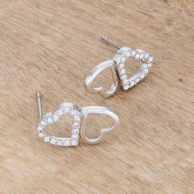 .17 Ct Melded Hearts Rhodium and CZ Stud Earrings - LinkagejewelrydesignLinkagejewelrydesign