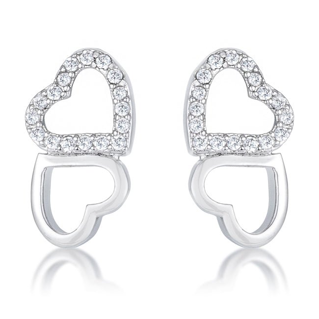 .17 Ct Melded Hearts Rhodium and CZ Stud Earrings - LinkagejewelrydesignLinkagejewelrydesign