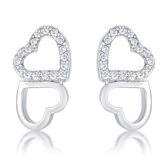 .17 Ct Melded Hearts Rhodium and CZ Stud Earrings - LinkagejewelrydesignLinkagejewelrydesign