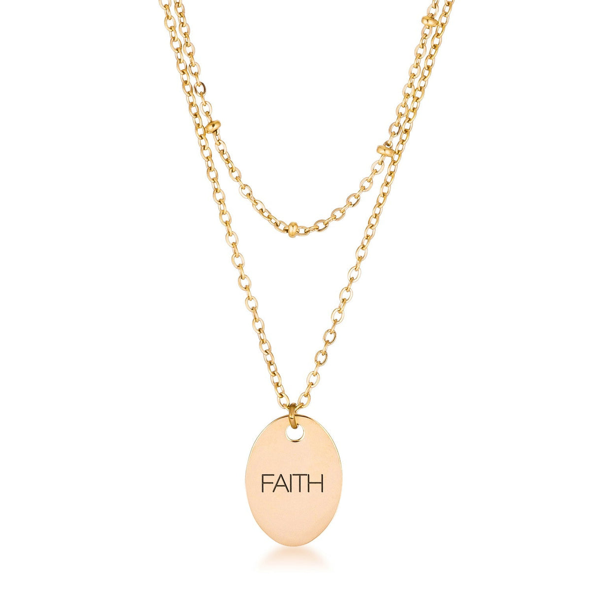 18k Gold Plated Double Chain FAITH Necklace - LinkagejewelrydesignLinkagejewelrydesign