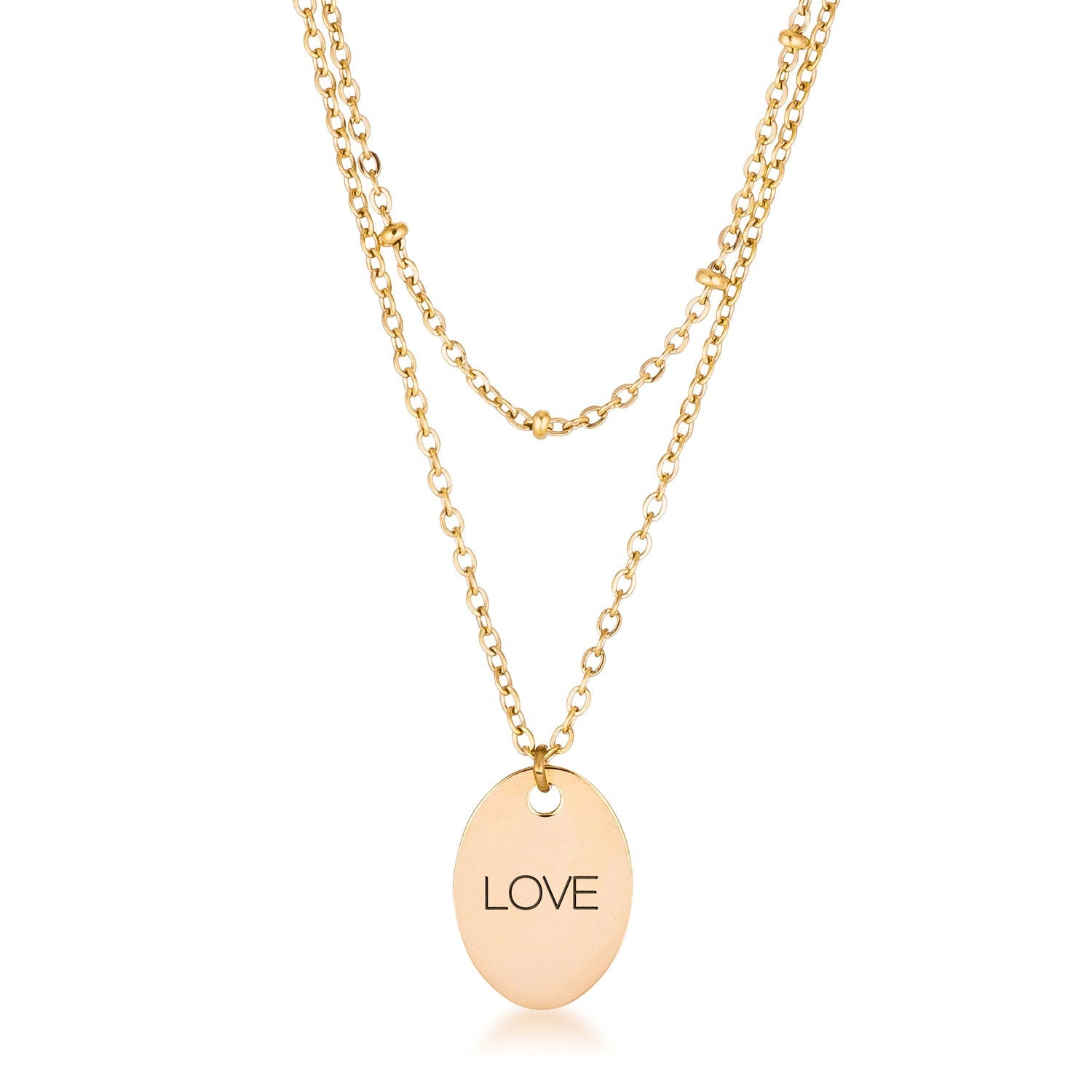 18k Gold Plated Double Chain LOVE Necklace - LinkagejewelrydesignLinkagejewelrydesign