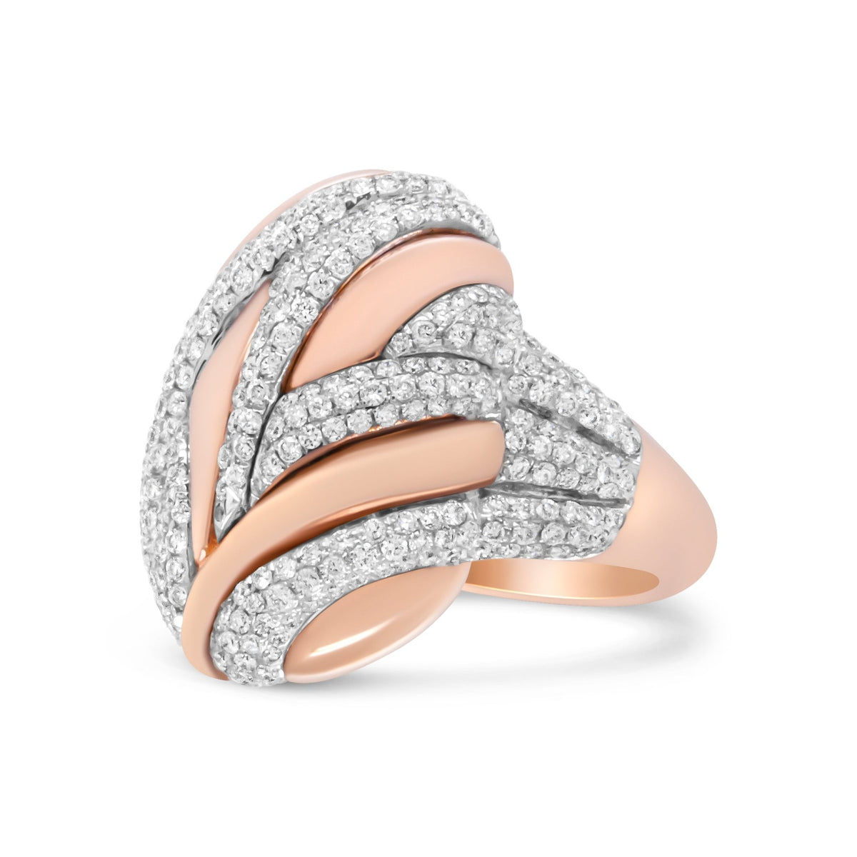 18K Rose and White Gold 1 7/8 Cttw Diamond and Gold Textured Dome Cocktail Ring (F-G Color, VS1-VS2 Clarity) - Size 6.5 - LinkagejewelrydesignLinkagejewelrydesign