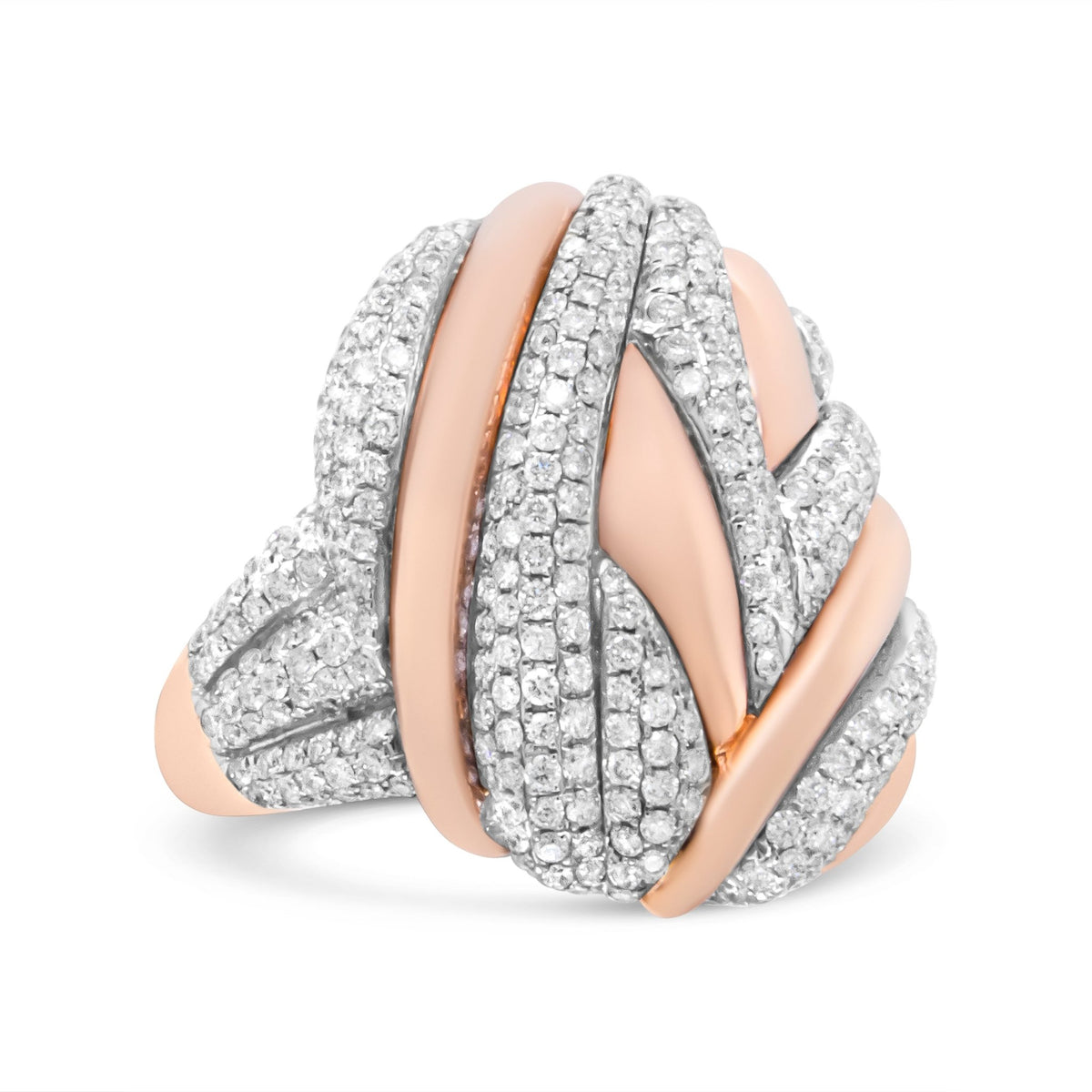 18K Rose and White Gold 1 7/8 Cttw Diamond and Gold Textured Dome Cocktail Ring (F-G Color, VS1-VS2 Clarity) - Size 6.5 - LinkagejewelrydesignLinkagejewelrydesign