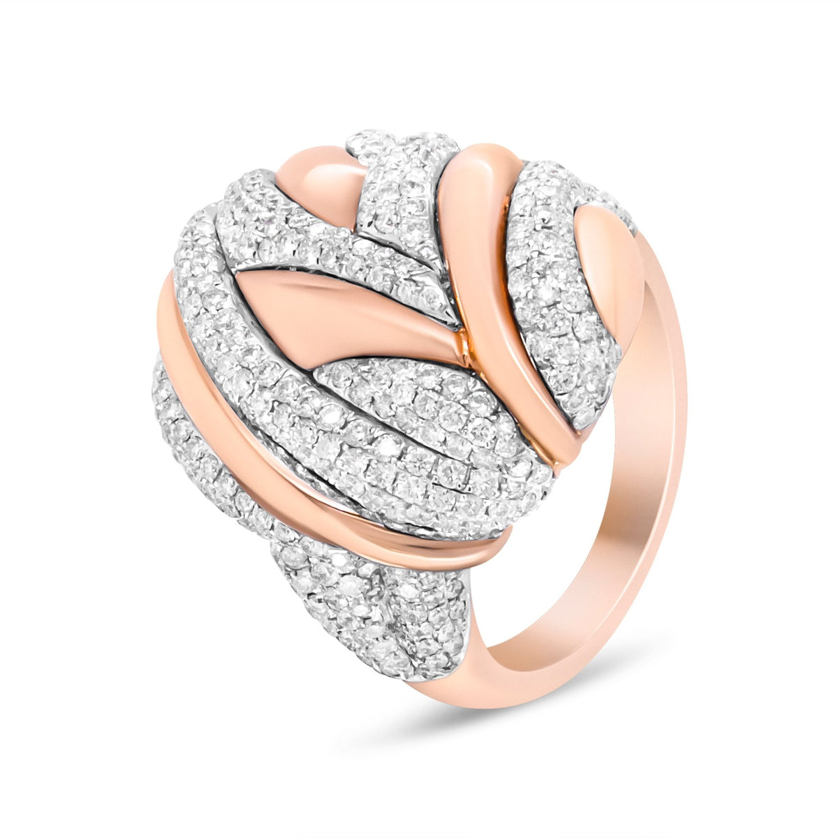 18K Rose and White Gold 1 7/8 Cttw Diamond and Gold Textured Dome Cocktail Ring (F-G Color, VS1-VS2 Clarity) - Size 6.5 - LinkagejewelrydesignLinkagejewelrydesign