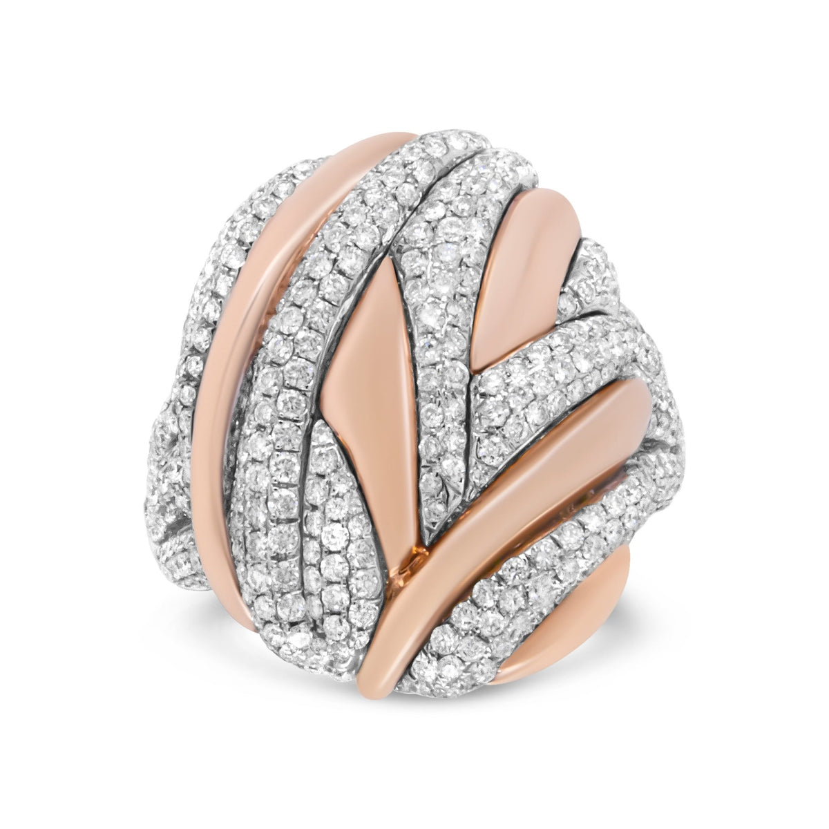 18K Rose and White Gold 1 7/8 Cttw Diamond and Gold Textured Dome Cocktail Ring (F-G Color, VS1-VS2 Clarity) - Size 6.5 - LinkagejewelrydesignLinkagejewelrydesign