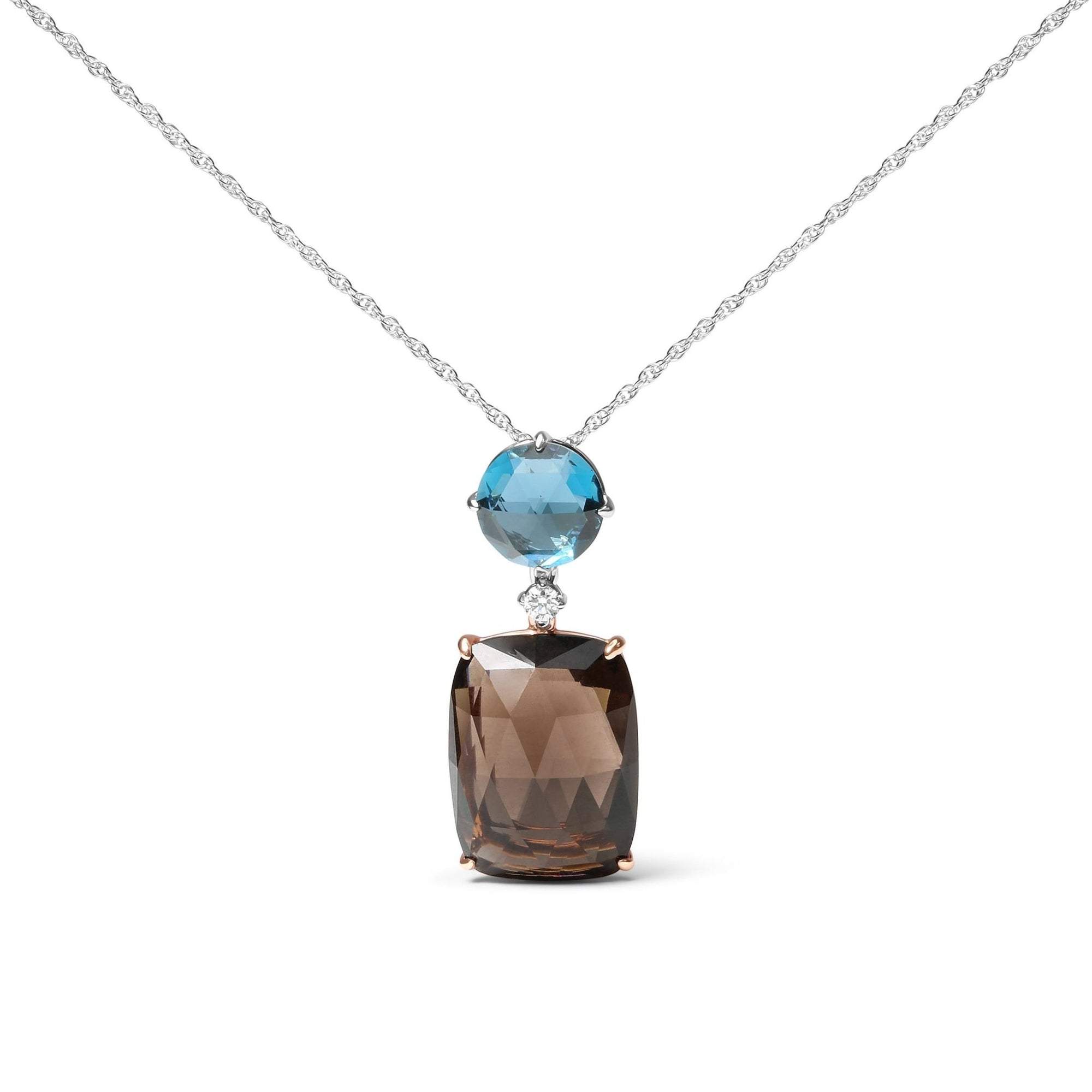 18K Rose and White Gold Diamond Accent and London Blue Topaz and Cushion Cut Smoky Quartz Gemstone Dangle Drop 18" Pendant Necklace (G-H Color, SI1-SI2 Clarity) - LinkagejewelrydesignLinkagejewelrydesign