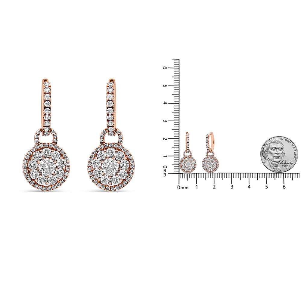 18K Rose Gold 1 1/2 Cttw Round Shaped Diamond Composite Drop and Dangle Leverback Earrings (F-G Color, VS1-VS2 Clarity) - LinkagejewelrydesignLinkagejewelrydesign