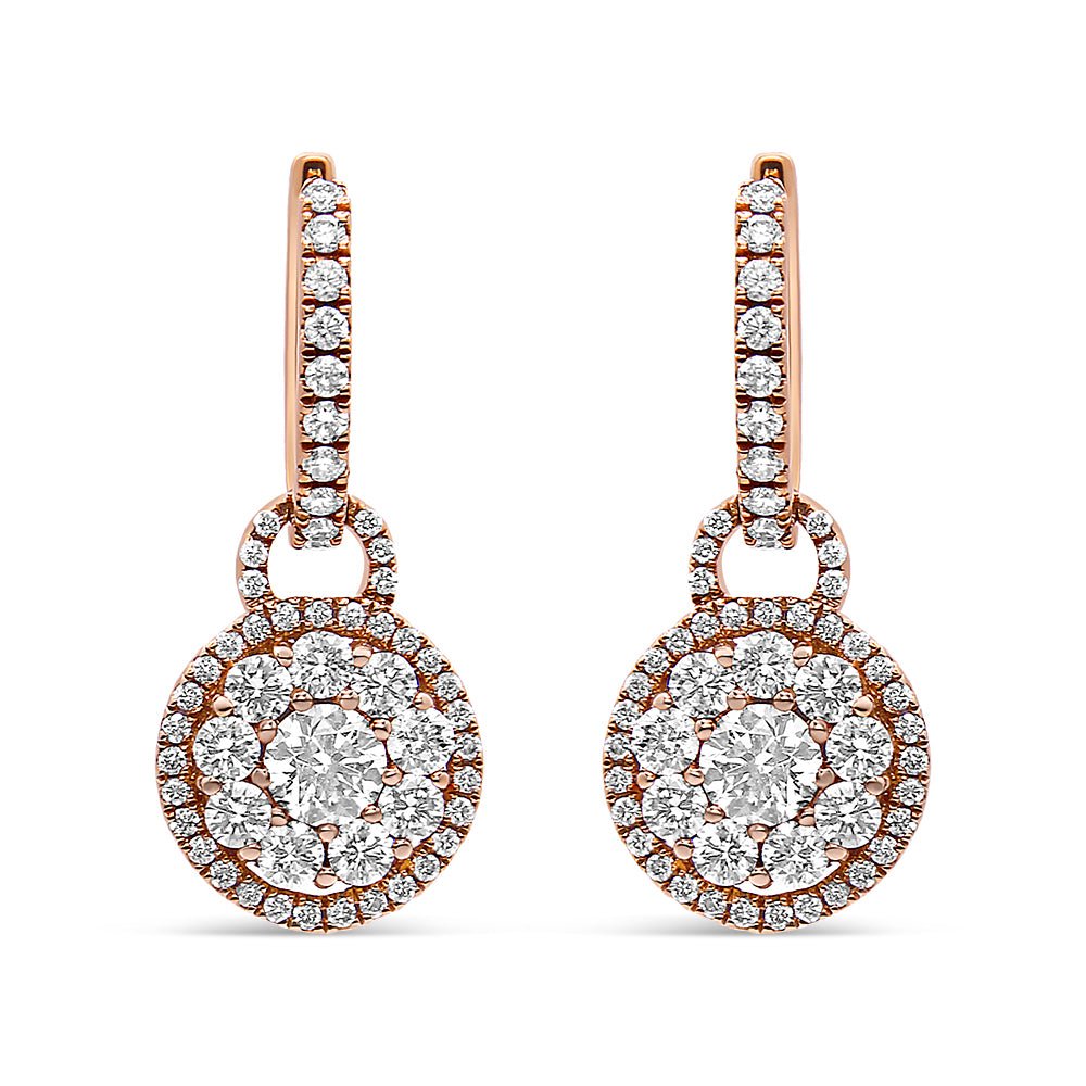 18K Rose Gold 1 1/2 Cttw Round Shaped Diamond Composite Drop and Dangle Leverback Earrings (F-G Color, VS1-VS2 Clarity) - LinkagejewelrydesignLinkagejewelrydesign