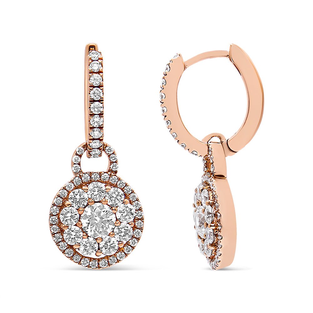 18K Rose Gold 1 1/2 Cttw Round Shaped Diamond Composite Drop and Dangle Leverback Earrings (F-G Color, VS1-VS2 Clarity) - LinkagejewelrydesignLinkagejewelrydesign