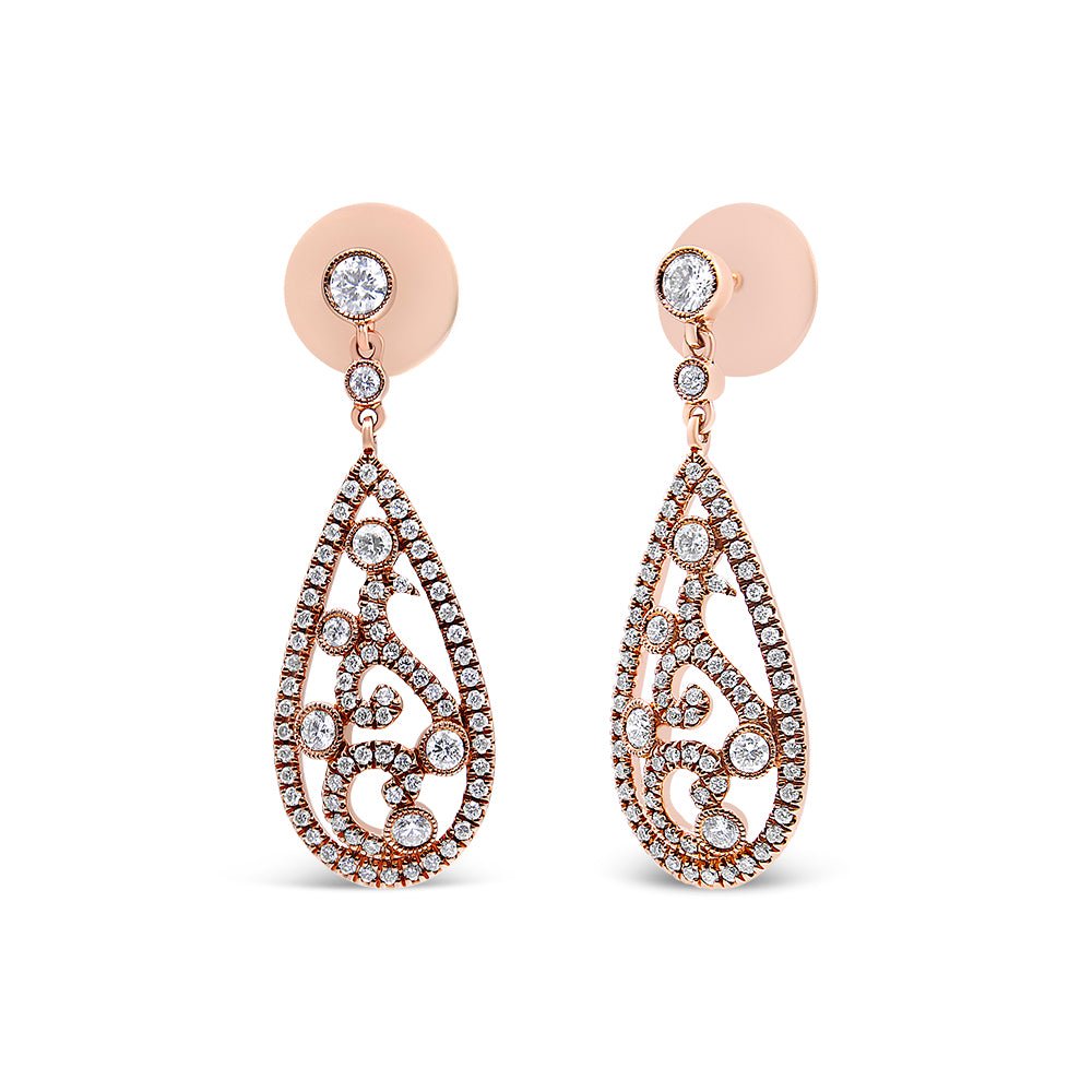 18K Rose Gold 1 1/4 Cttw Diamond Teardrop Shaped Drop and Dangle Screw Back Stud Earring (F-G Color, VS1-VS2 Clarity) - LinkagejewelrydesignLinkagejewelrydesign