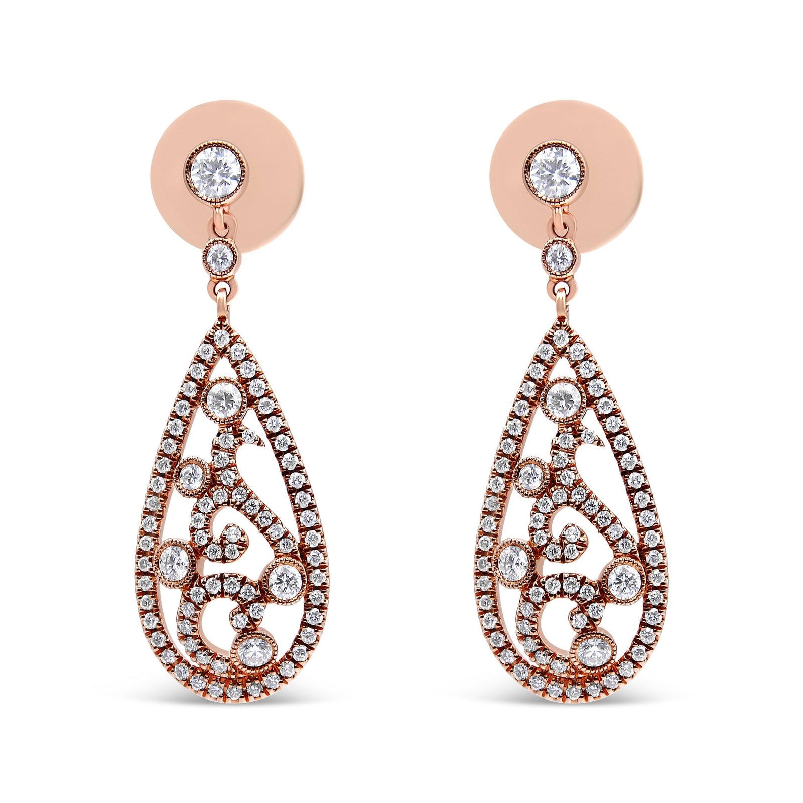 18K Rose Gold 1 1/4 Cttw Diamond Teardrop Shaped Drop and Dangle Screw Back Stud Earring (F-G Color, VS1-VS2 Clarity) - LinkagejewelrydesignLinkagejewelrydesign